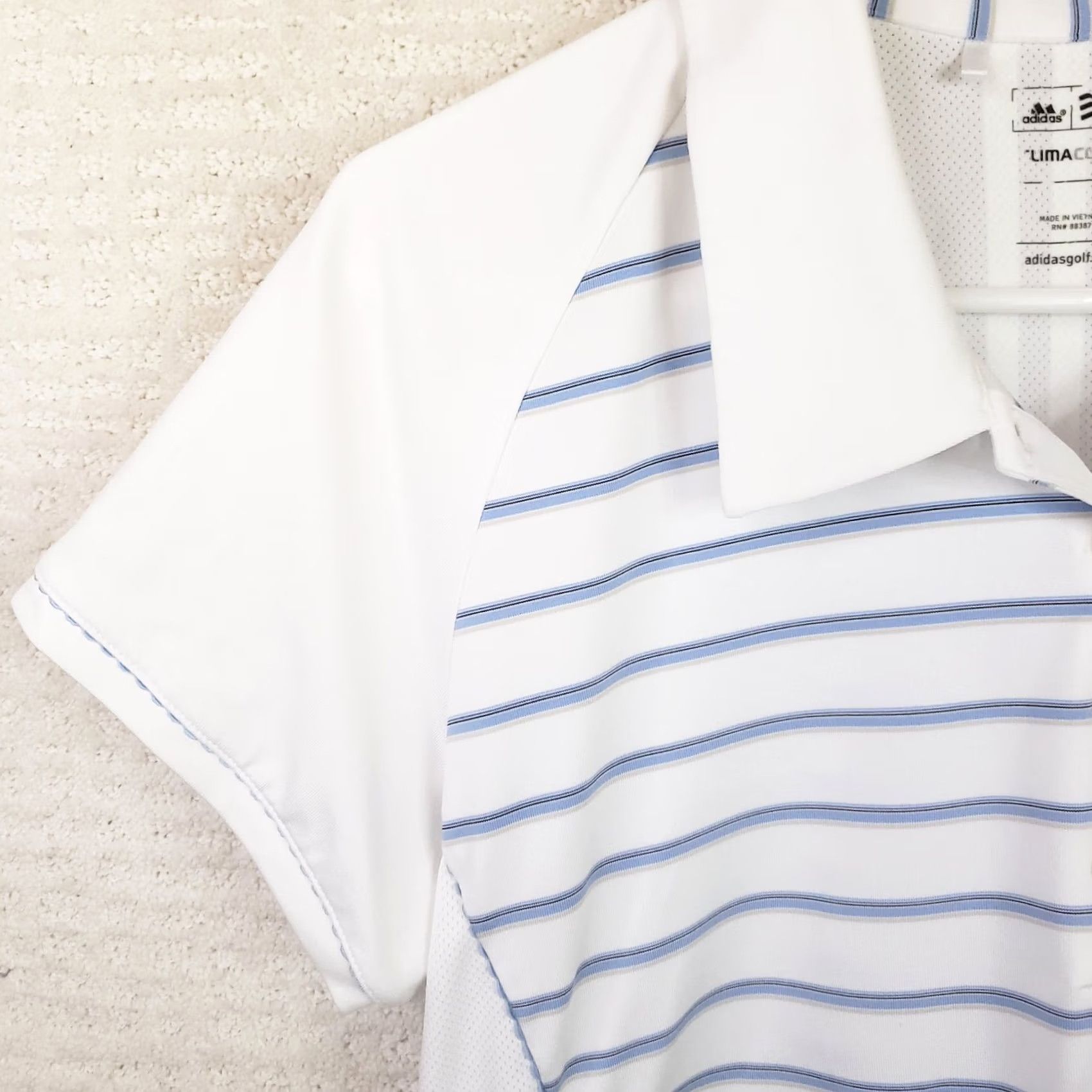 Adidas Adidas Women's L Shirt White Blue Striped Climacool Golf Polo Short Sleeve Size L / US 10 / IT 46 - 5 Thumbnail