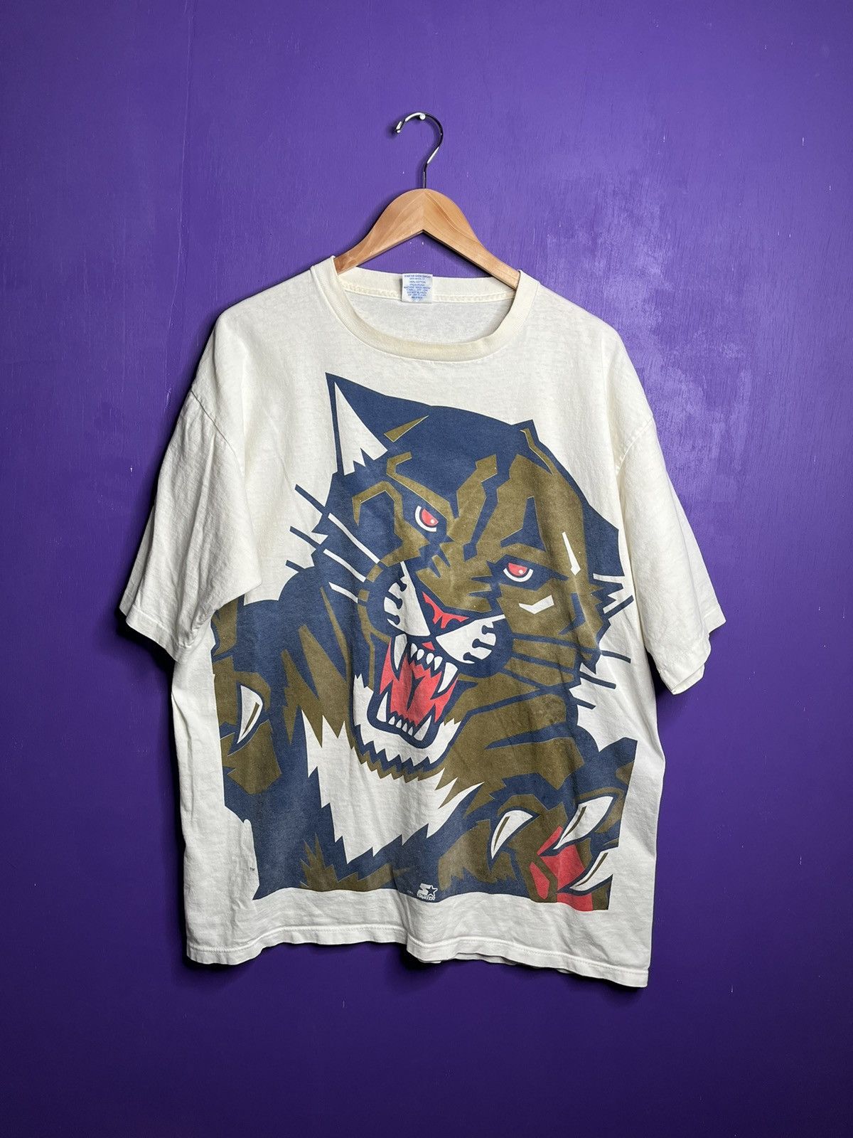 image of Nhl x Starter Vintage 90's Starter Florida Panthers Big Logo T-Shirt in White, Men's (Size XL)