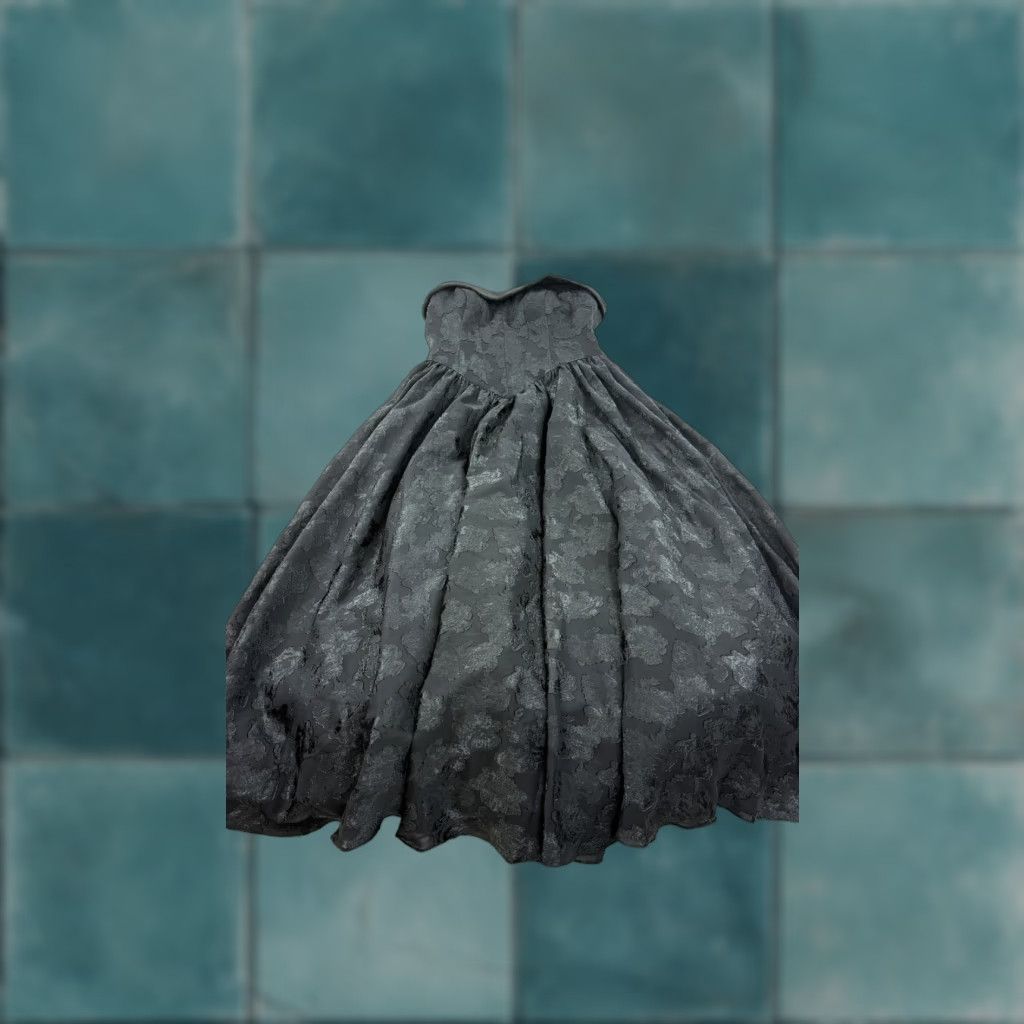 Azazie Atelier Mila Dress Womens 6 Black Jacquard Strapless Midi Floral Formal