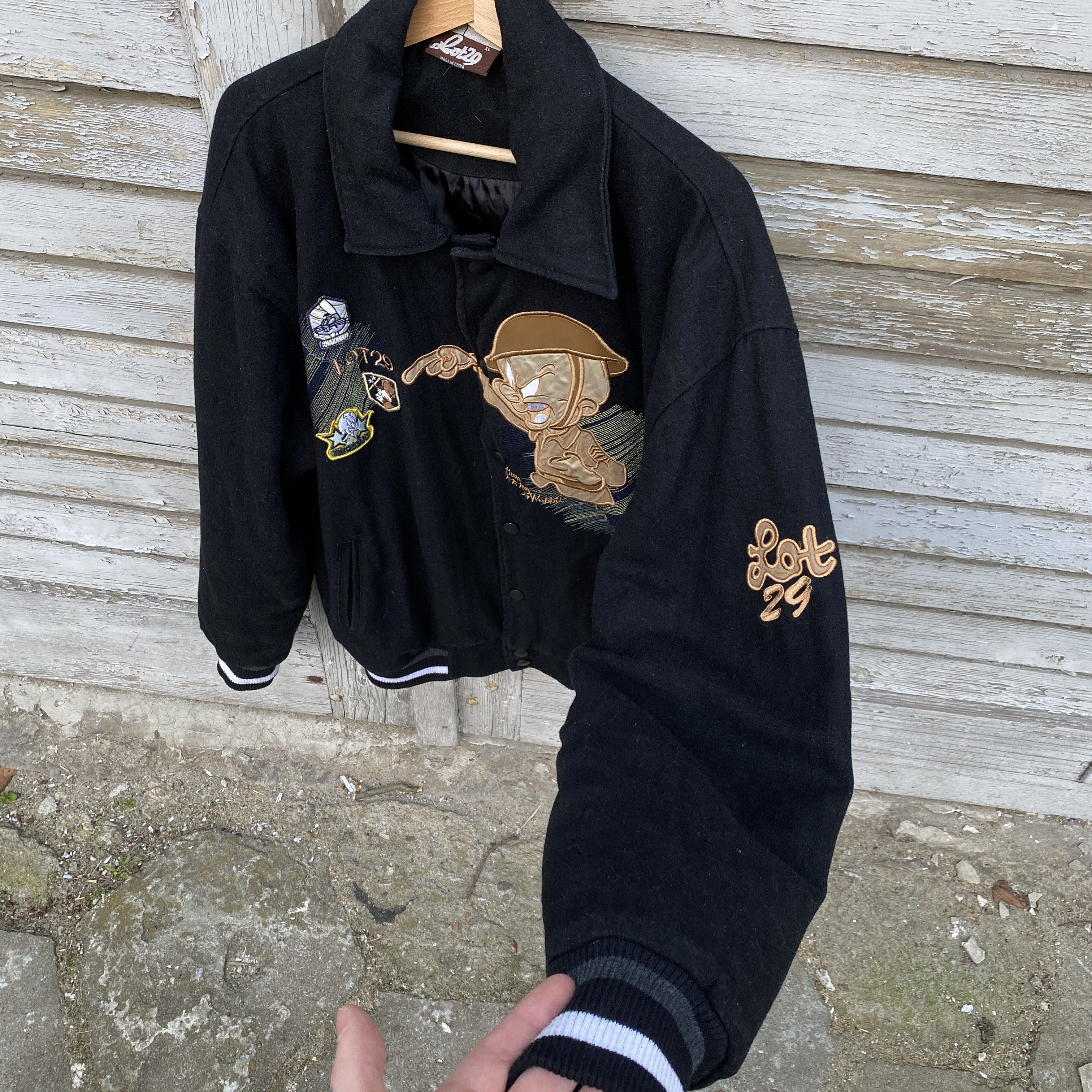 Vintage × Warner Bros Lot29 looney tunes vtg black varsity jacket - XL Size US XL / EU 56 / 4 - 4 Thumbnail