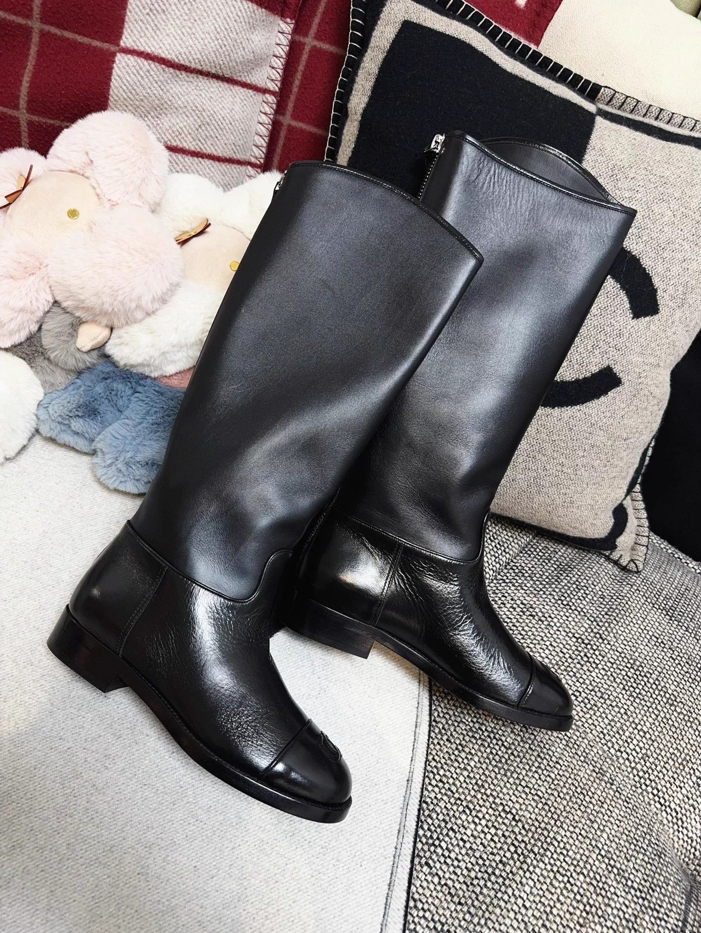 Chanel Chanel Black CC Embroidered Leather Riding Knee-high Boots Size US 5 / IT 35 - 4 Thumbnail