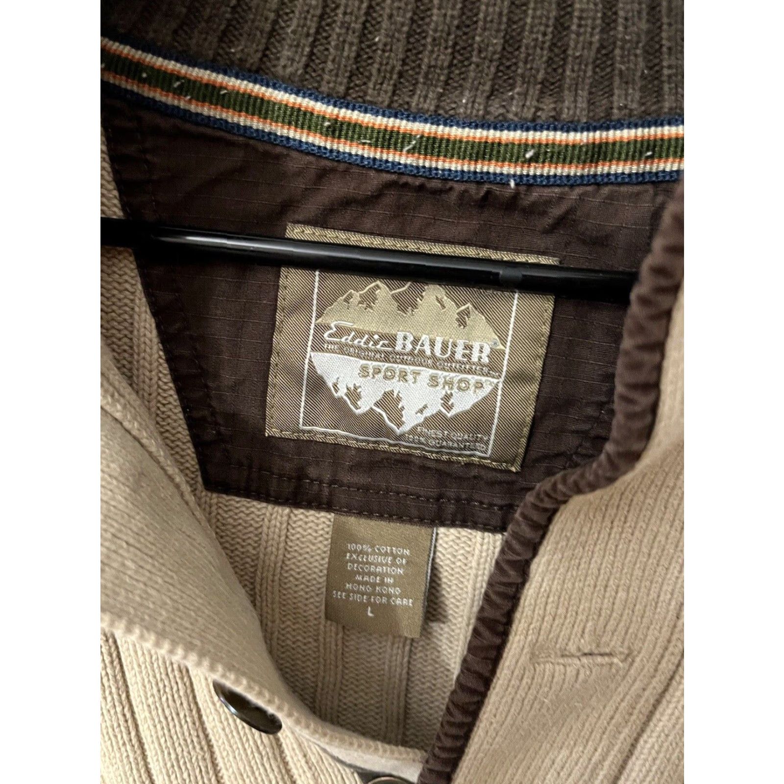 Eddie Bauer EDDIE BAUER SPORT SHOP Men’s Cotton 1/4 Zip Beige Pullover Ribbed Sweater Large Shirt Adult Size L Mens Size US L / EU 52-54 / 3 - 3 Thumbnail