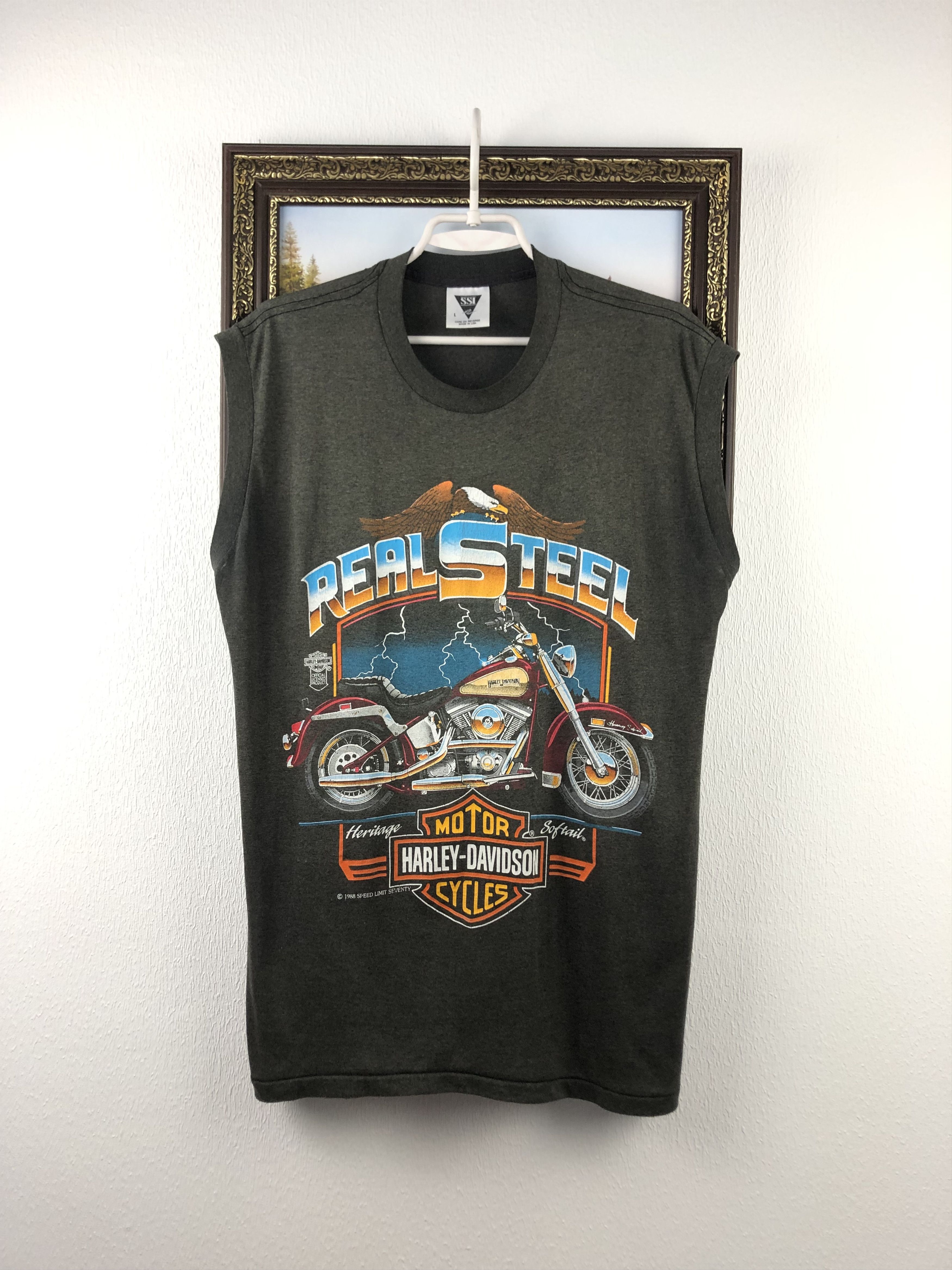 Harley Davidson Vintage 80's Harley Davidson Real Steel Shirt Print Vest Tee Size US L / EU 52-54 / 3 - 1 Thumbnail