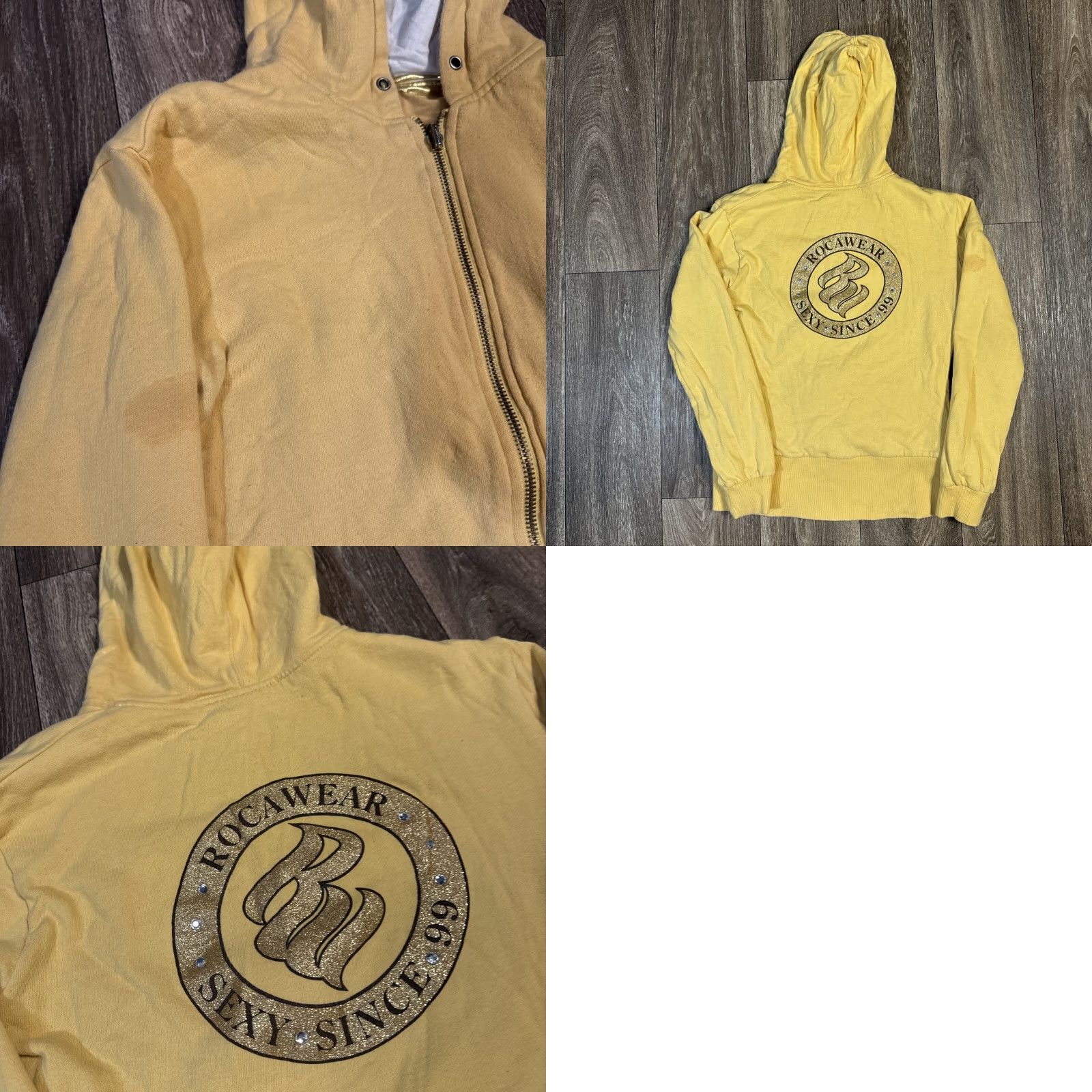 Rocawear VINTAGE Rocawear Hoodie S Women Yellow Full Zip 18” Pit to Pit 24” Length Reversible Cyber Grunge Hip Hop S-M Size S / US 4 / IT 40 - 8 Thumbnail