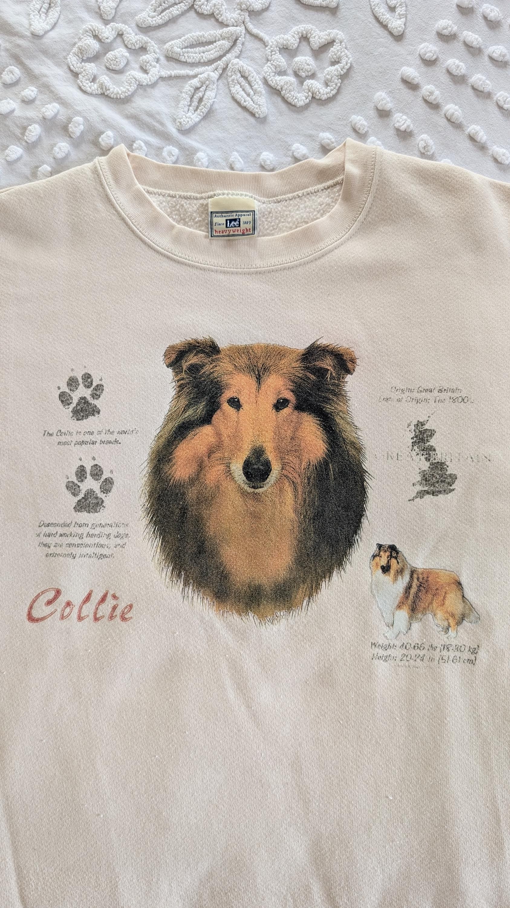 Vintage Vintage 90s Cream Collie Dog Beige Pullover Sweater Size L / US 10 / IT 46 - 5 Thumbnail