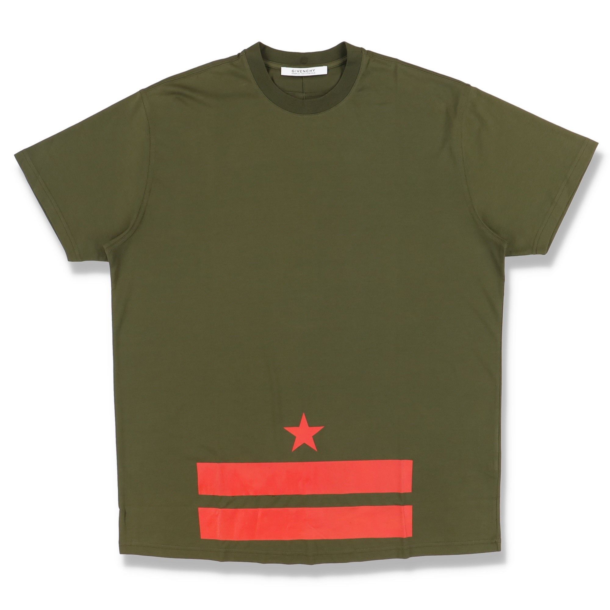 image of Givenchy Khaki And Red Bands And Star Oversized T-Shirt, Men's (Size Medium)