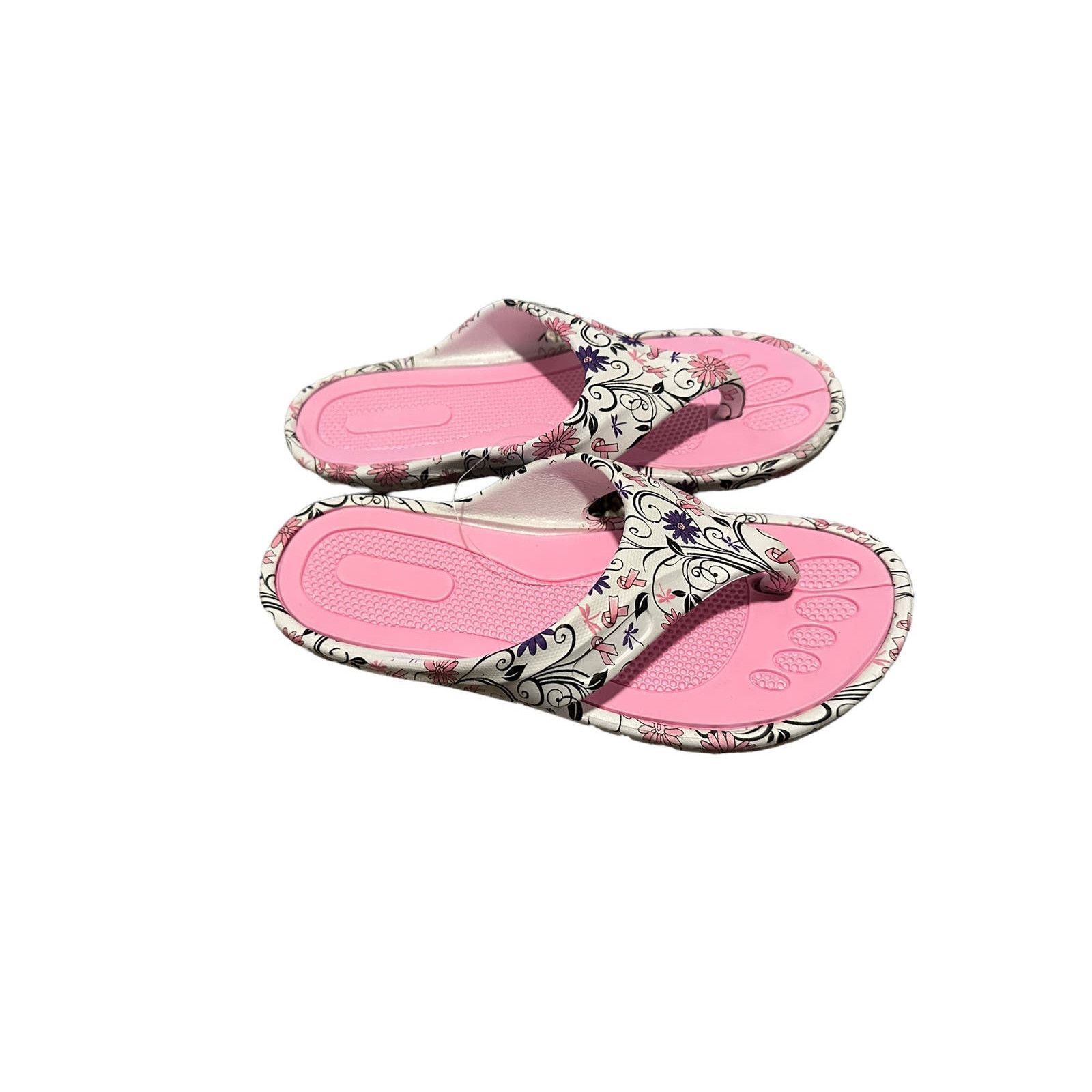 Other GreaterGood 6 Fancy Flower Ribbon Pink White Flip Flops Size US 6 / IT 36 - 5 Thumbnail