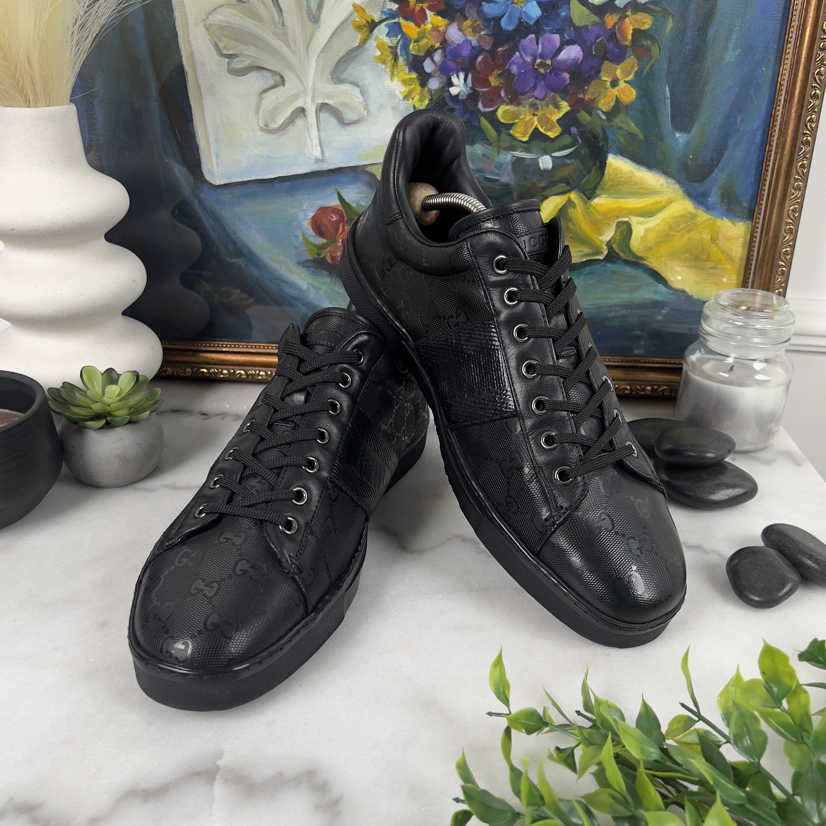 Gucci Vintage Ace GG Guccissima Monogram Sneakers Glazed Leather Size US 10 / EU 43 - 3 Thumbnail