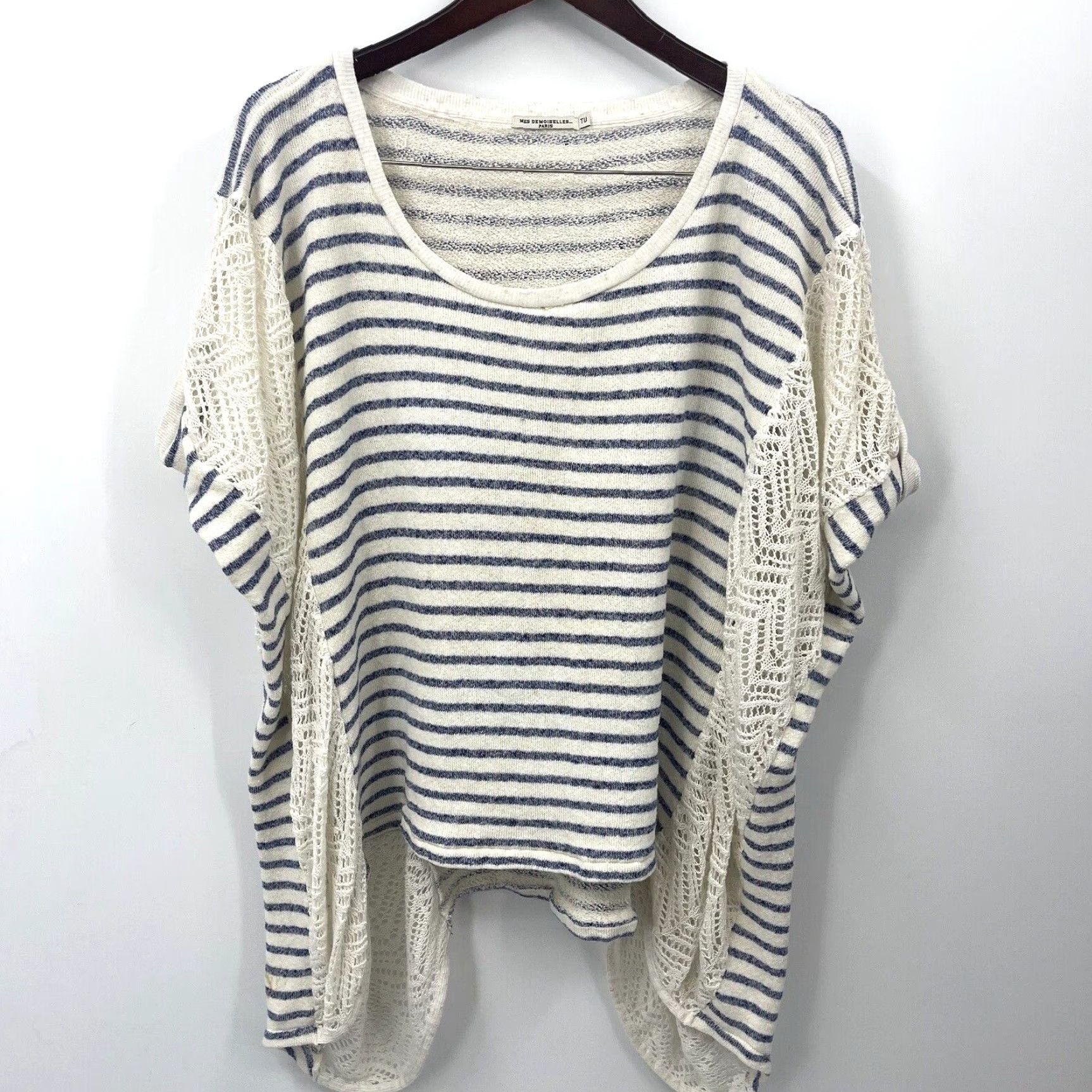 Mes Demoiselles Mes Demoiselles Tunic Top Womens One Size Ivory Boho Bohemian Stripe Dolman Sleeve Round Neck Casual Read Tunic Size One Size Womens iconic brand Size ONE SIZE - 2 Thumbnail