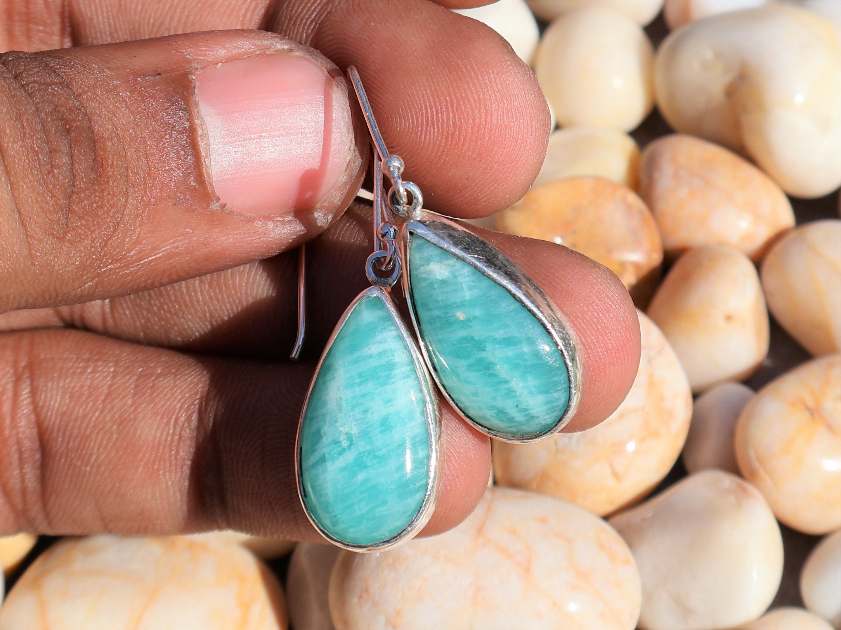 Handmade Amazonite Earring, 925 Sterling Silver, Handmade Earring, Size ONE SIZE - 1 Thumbnail