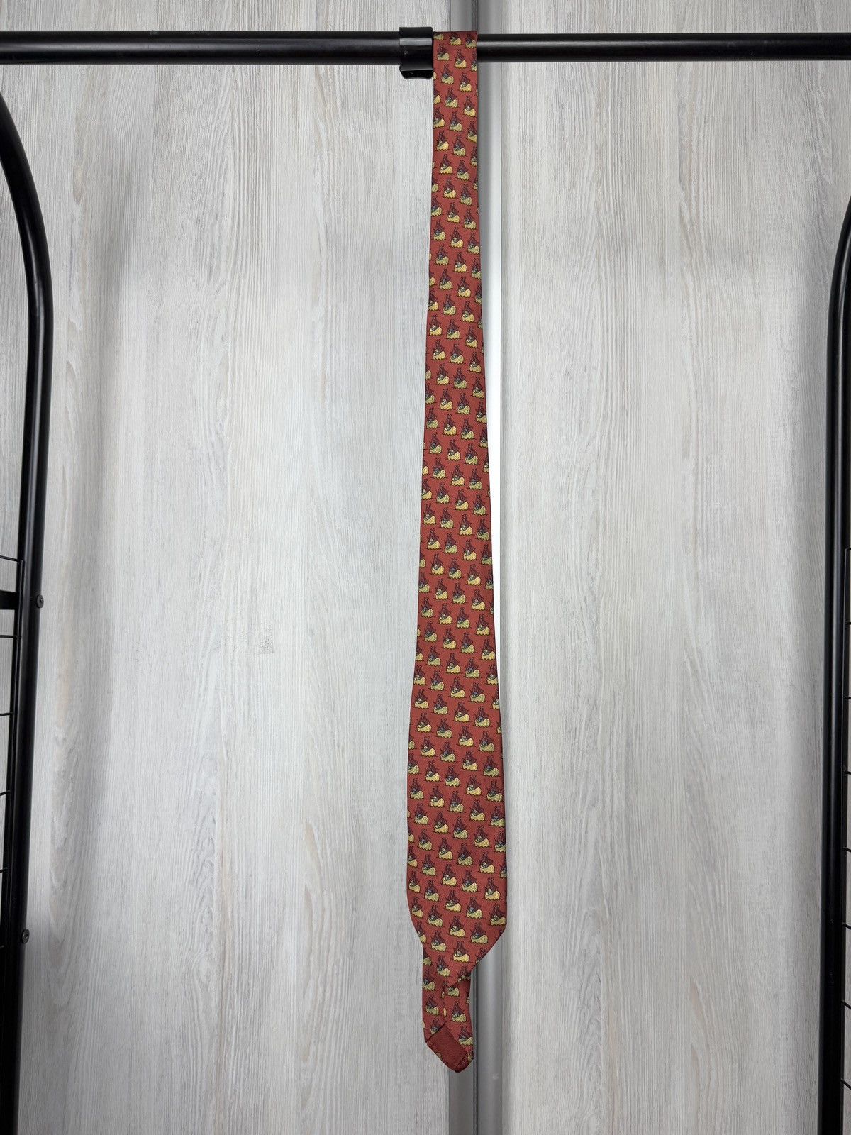 Hermes HERMES VINTAGE ARK ON OCEAN TIE NOAH SHIP FRANCE DEEP RED Size ONE SIZE - 3 Thumbnail