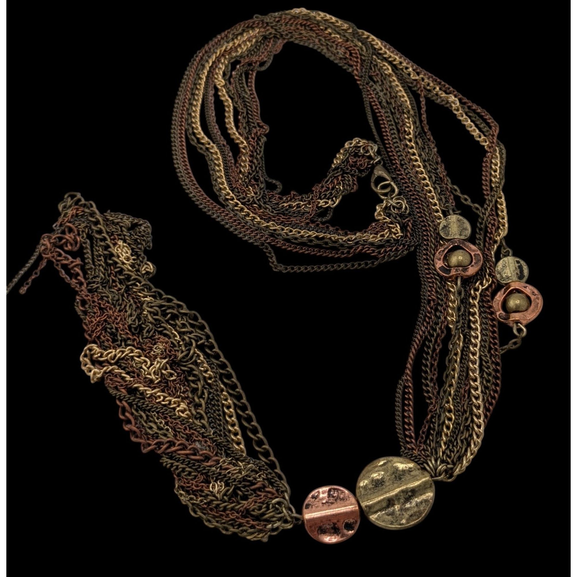 Other Vintage Bohemian Multi-Strand Copper & Gold-Tone Necklace Wi Size ONE SIZE - 3 Thumbnail