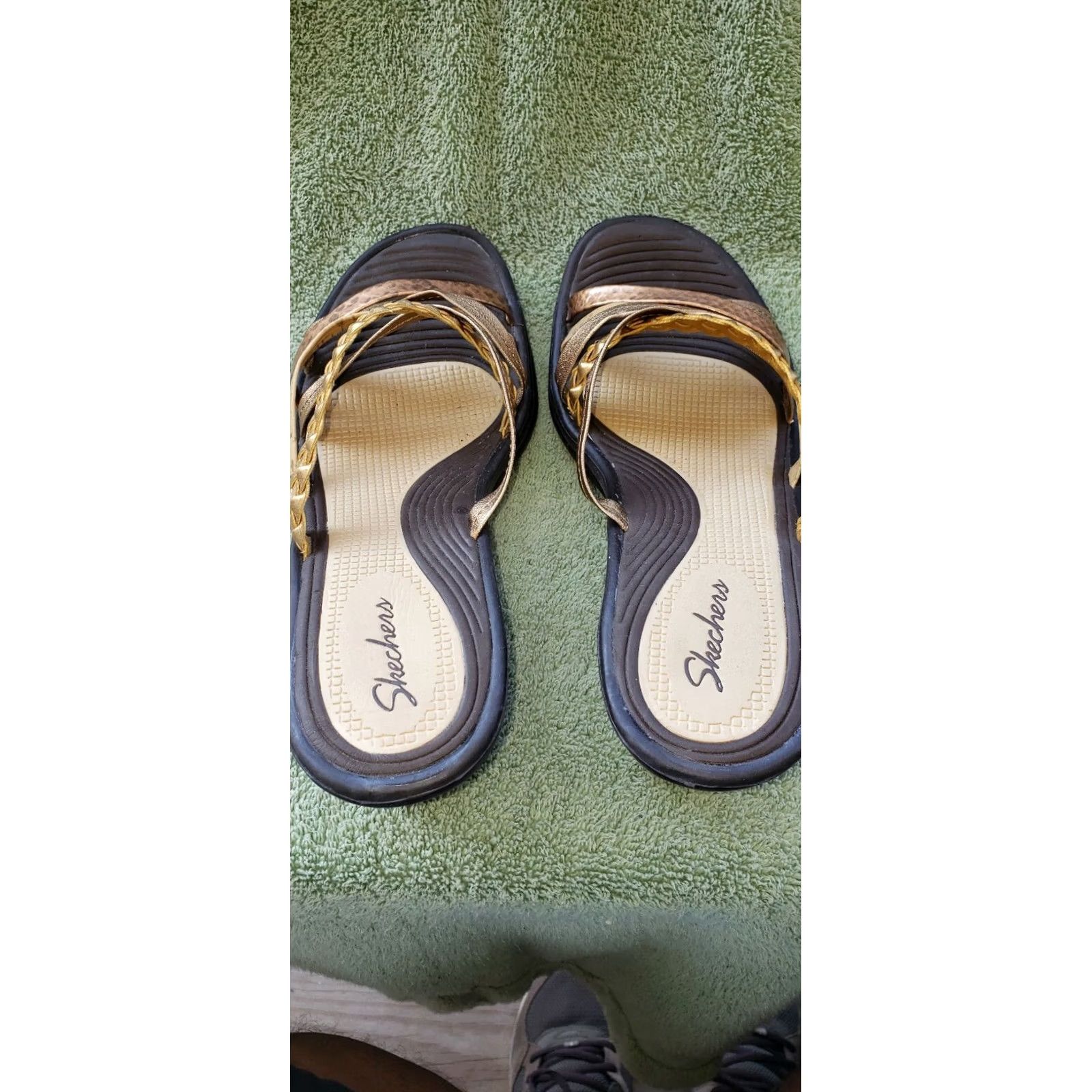 SKECHERS Skechers Women's Wedge Slide Sandal Size 10M Gold Multi-Crossovers 2.25" Wedge Heel Size US 8 / IT 38 - 7 Thumbnail