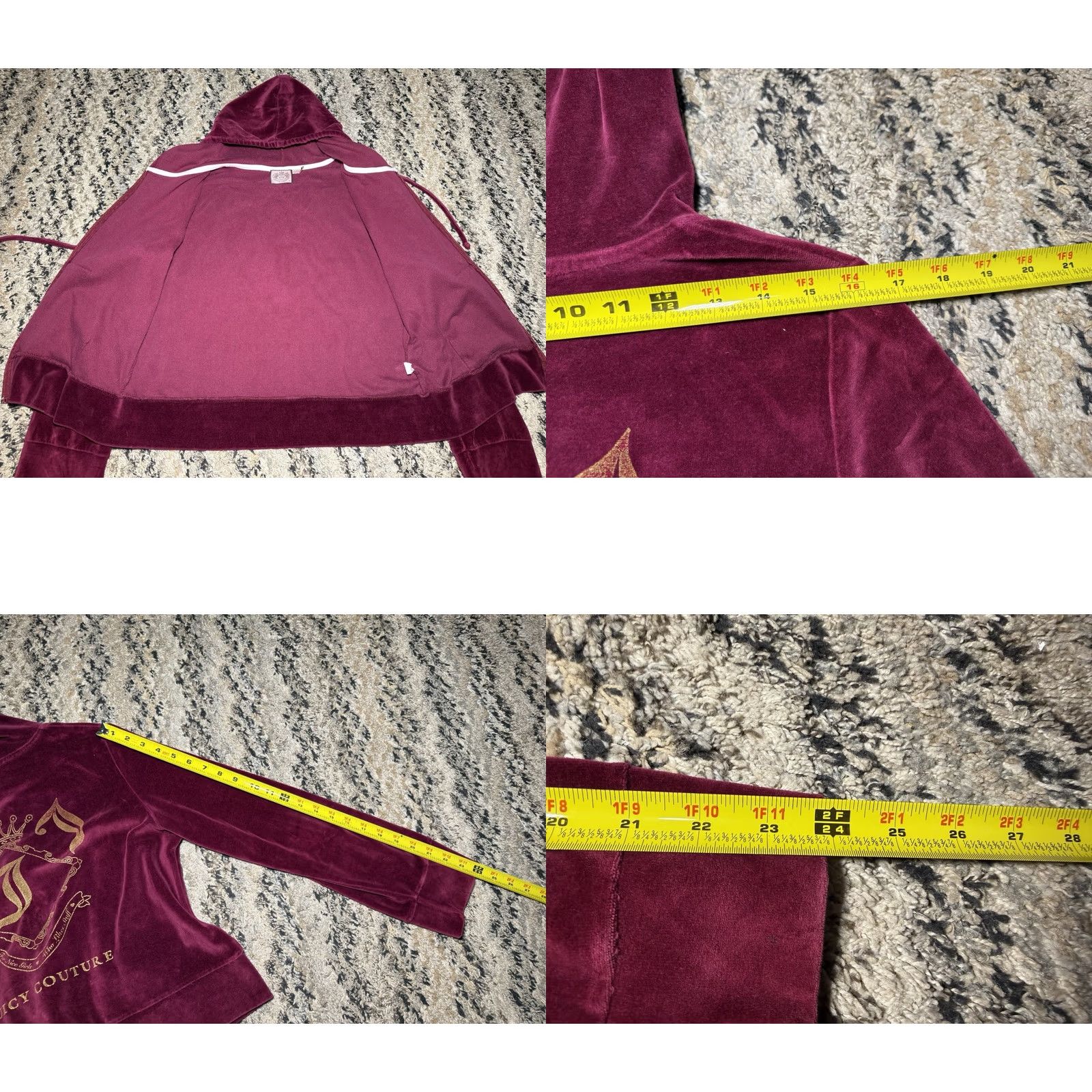 Juicy Couture VINTAGE Juicy Couture Hoodie Full Zip Velour Track Jacket Womens XL Burgundy Red Size XL / US 12-14 / IT 48-50 - 8 Thumbnail