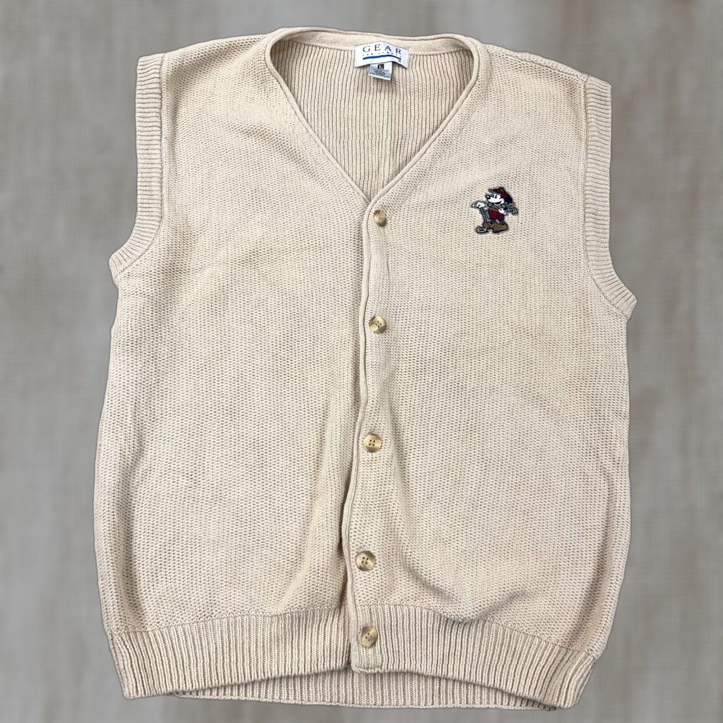 Vintage Gear Vintage Mickey Mouse Golf Sweater Vest Men Large Tan Cardigan Grandpa 80s 90s Size US L / EU 52-54 / 3 - 1 Thumbnail