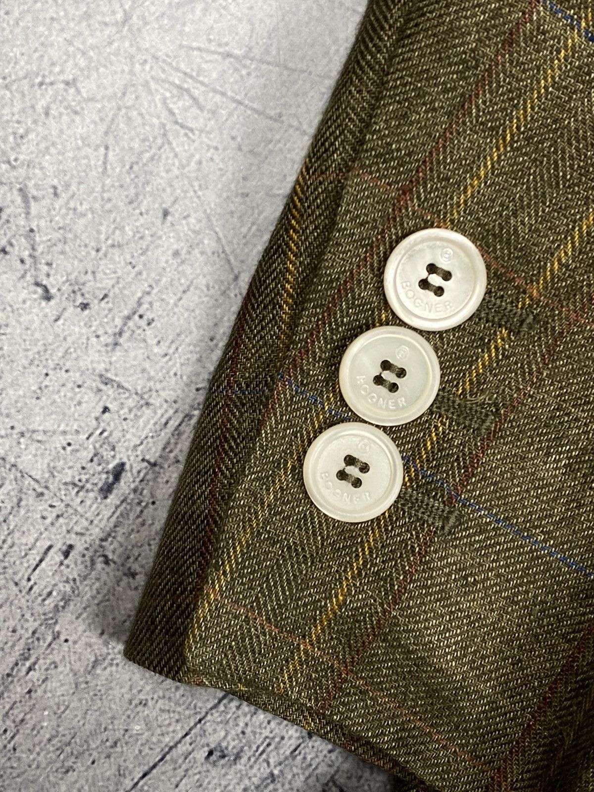 Bogner Bogner Women Olive Linen Silk Blazer Plaid Tailored Jacket Size XL / US 12-14 / IT 48-50 - 13 Thumbnail