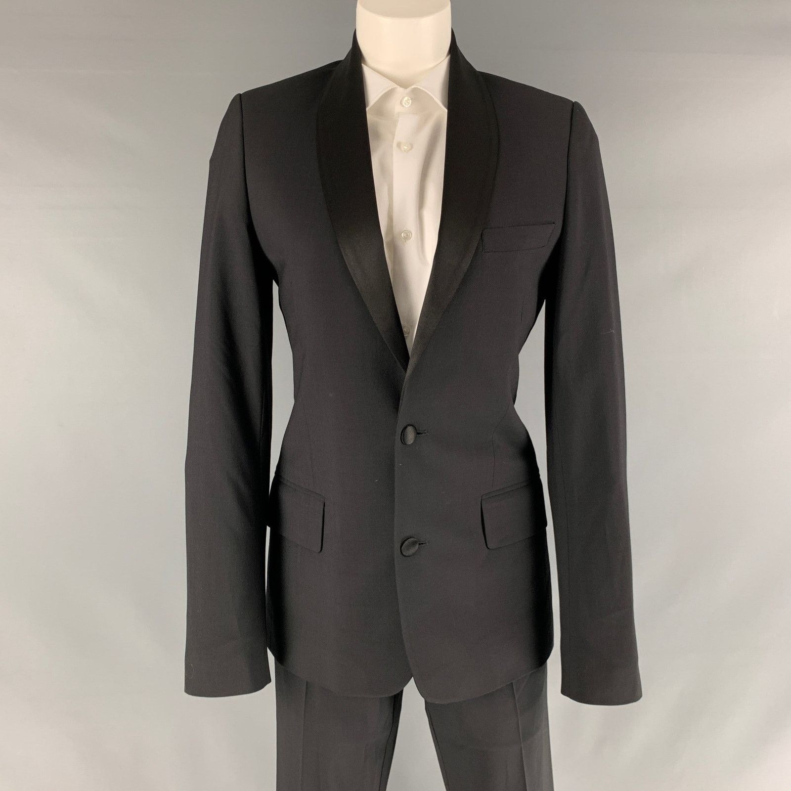 Paul & Joe PAUL & JOE 34 Black Solid Polyester Wool Shawl Collar Suit Size 34R - 1 Thumbnail