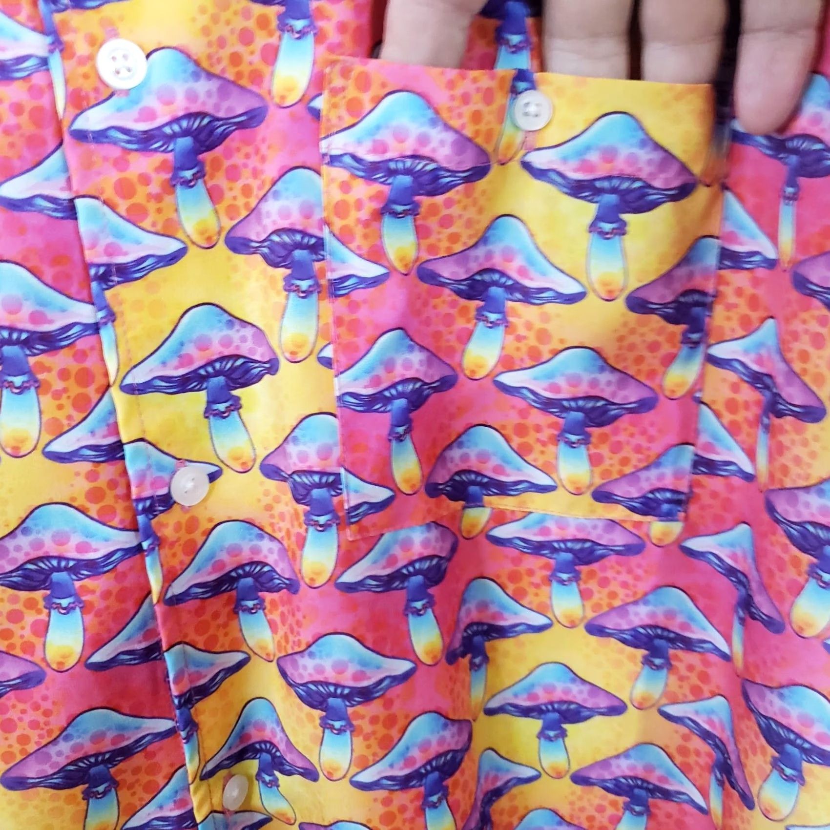 WeSC WeSC Aloha Hawaiian Camp Shirt Mens L Pink Yellow Purple Mushroom Pattern Sweden Size US L / EU 52-54 / 3 - 5 Thumbnail