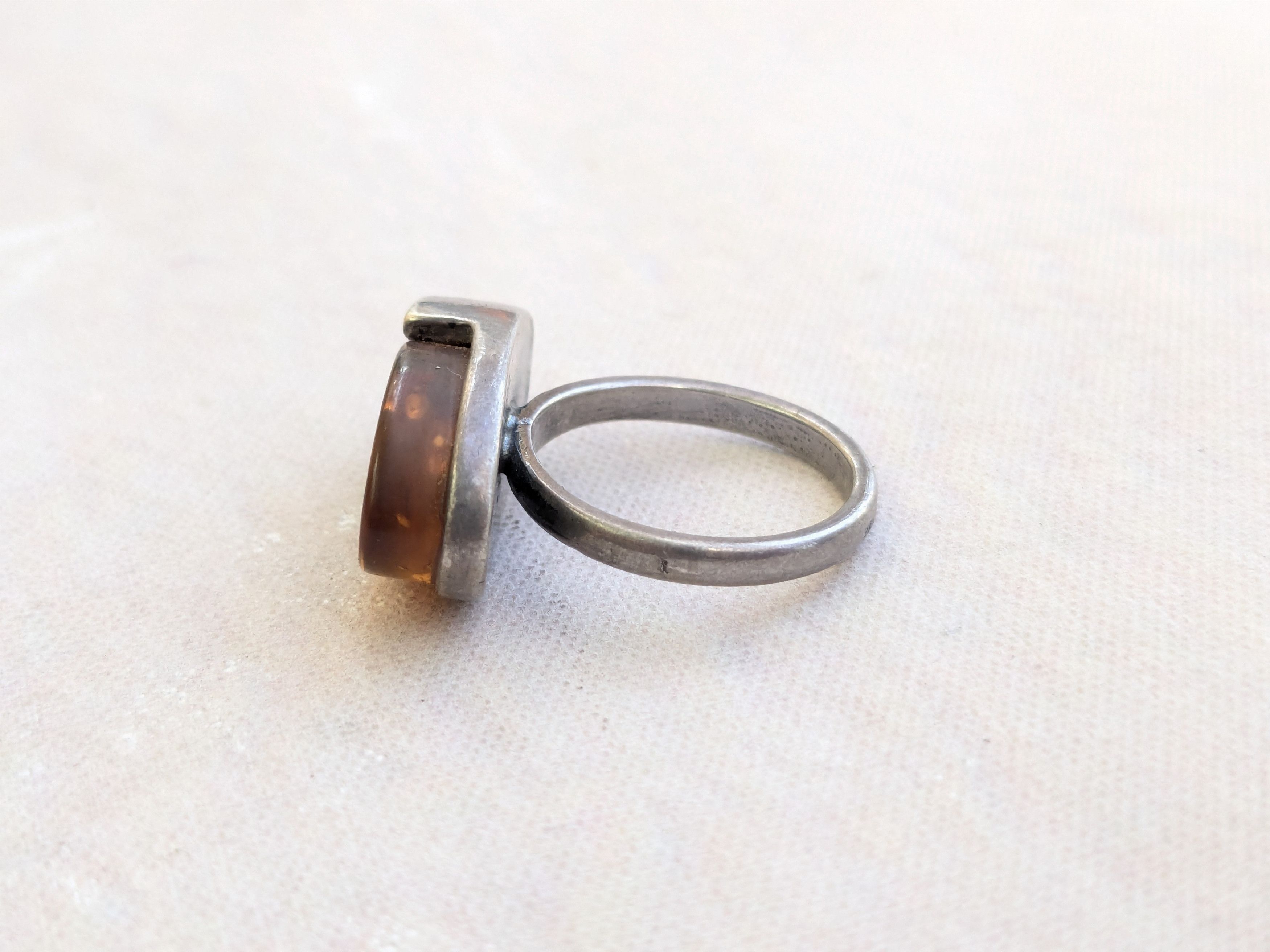 Jewelry × Vintage Vintage Sterling Silver Ring Orange Amber MCM 5.5 Size ONE SIZE - 2 Thumbnail