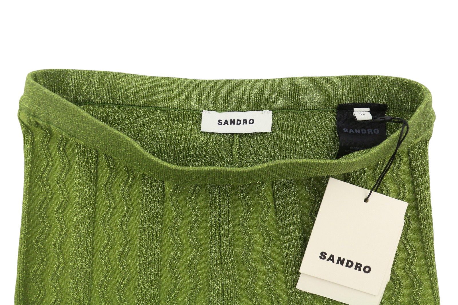 Sandro CHALAMET 36 S Green Shiny Flared Cable Knit 88502 Size 24" / US 00 / IT 34 - 4 Thumbnail