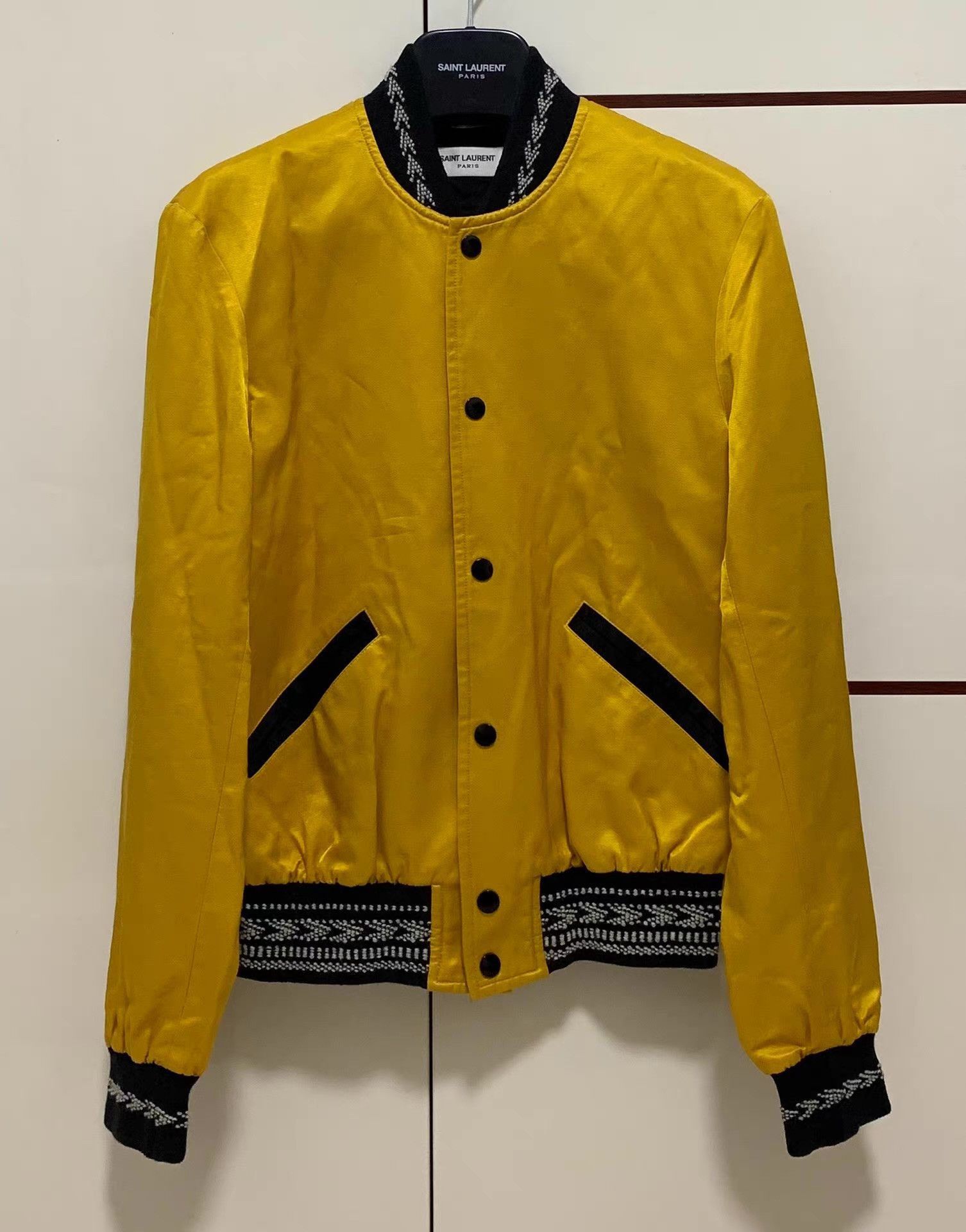 Saint Laurent Paris Gold Bomber Jacket with Contrast Trim - Size M Size US M / EU 48-50 / 2 - 1 Thumbnail