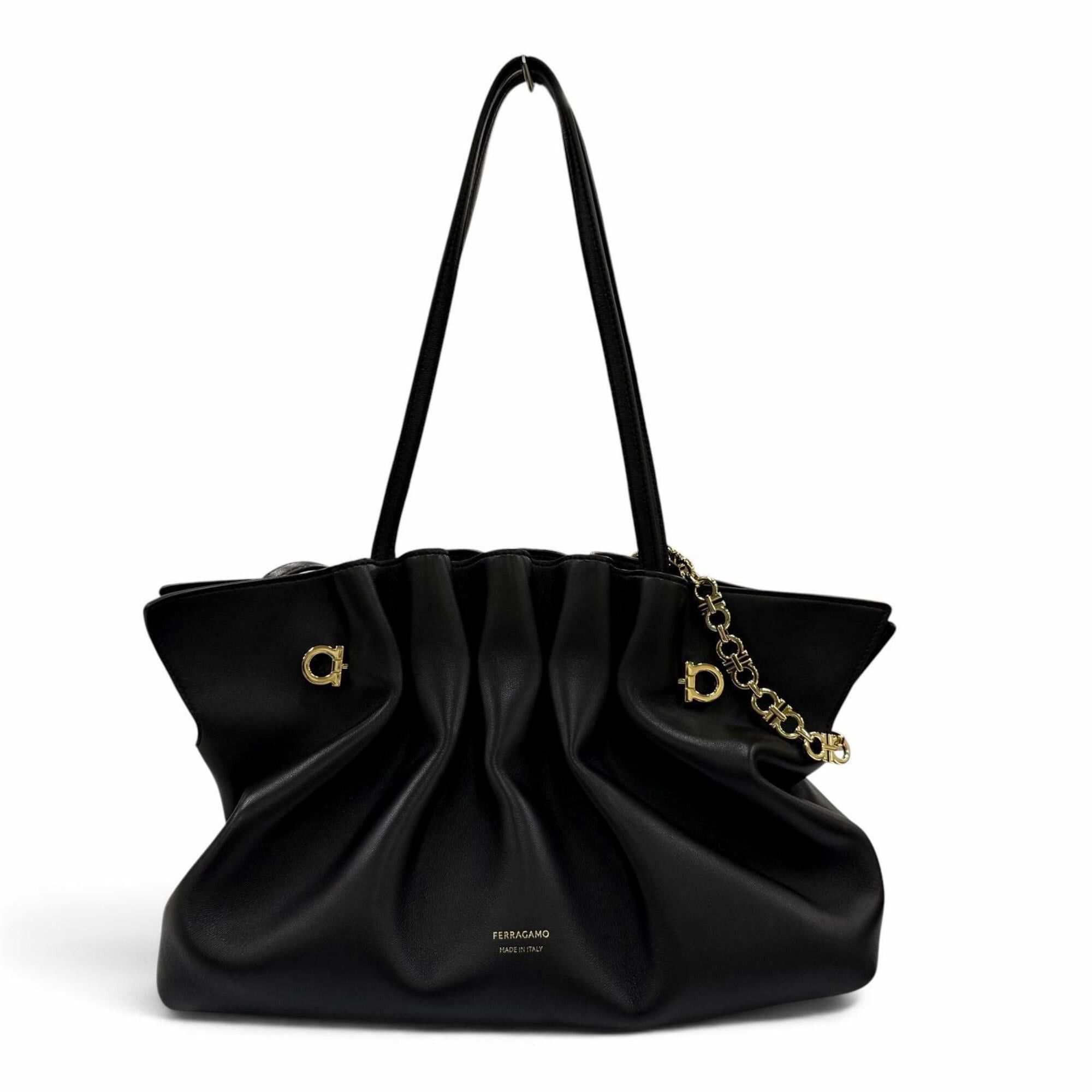 Salvatore Ferragamo Salvatore Ferragamo FERRAGAMO 219960 Gancini Soft Bag M Lamb Nappa Leather 2-Way Shoulder Tote Black Made in Italy Women's with Dust Size ONE SIZE - 1 Thumbnail