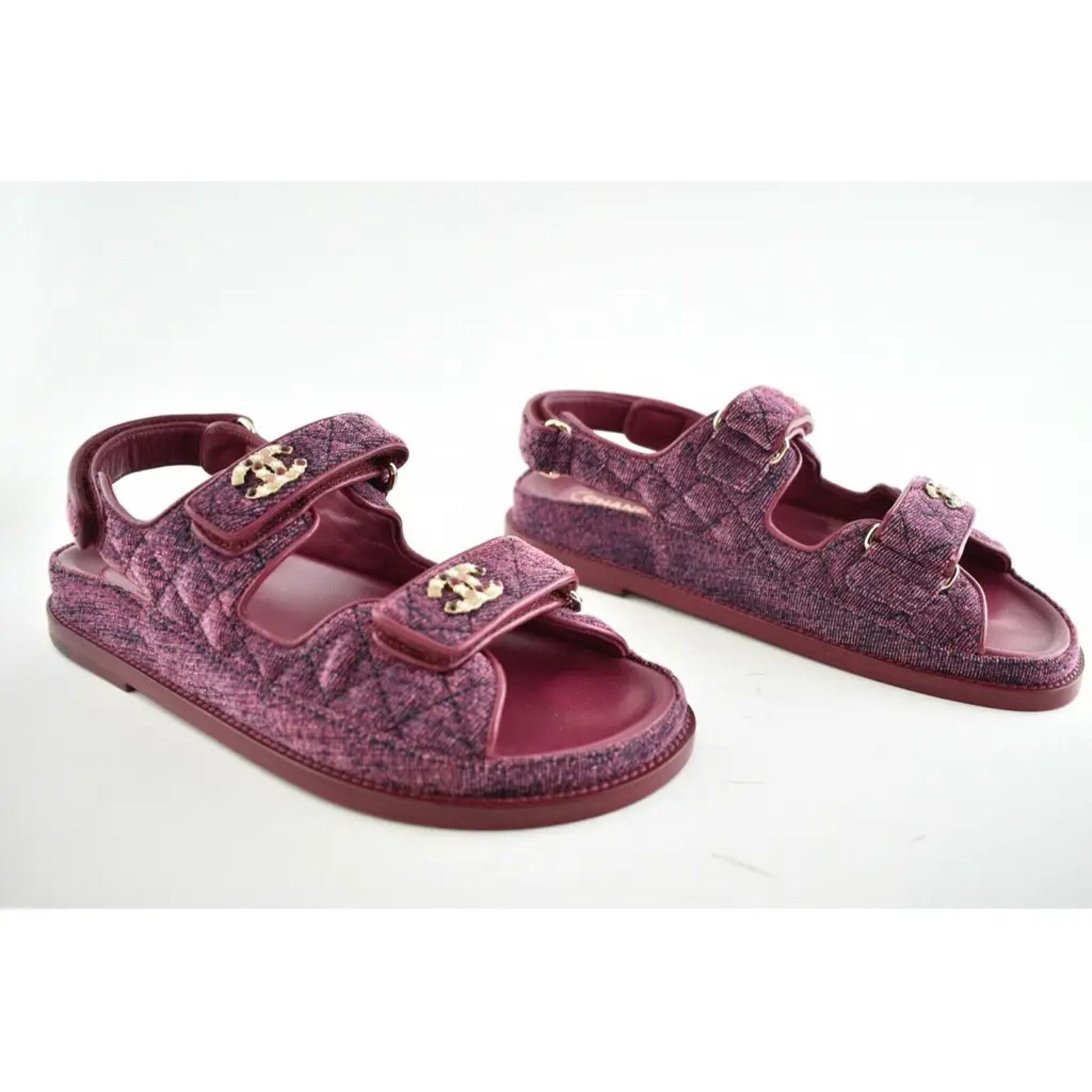 Chanel Chanel 21A Pink Velvet Denim CC Logo Mule Slide Strap Flat Size US 5.5 / IT 35.5 - 3 Thumbnail