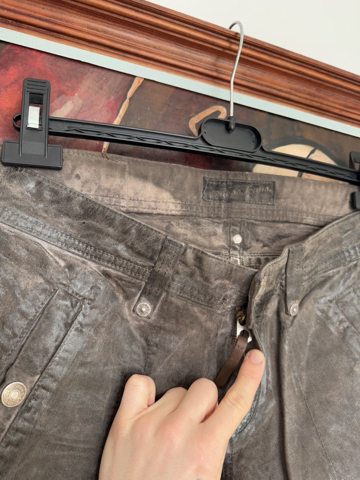 Guess Vintage Guess Waxed Brown Denim Jeans Biker Pant Streetwear Size US 29 - 3 Thumbnail