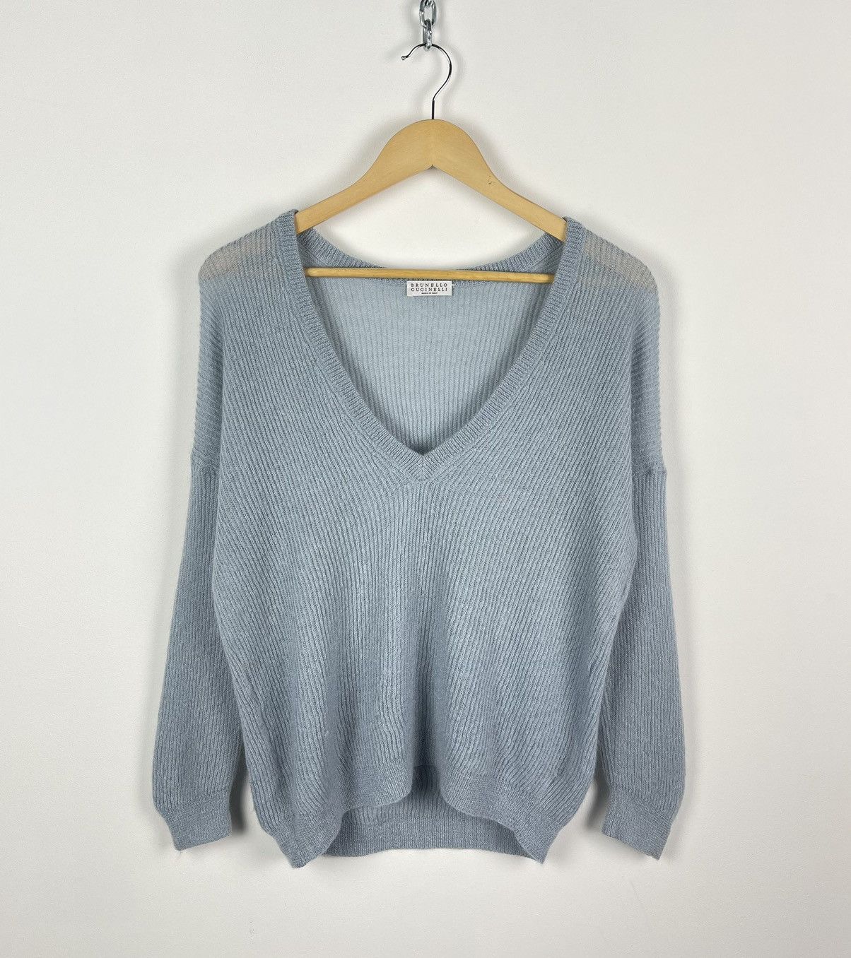 Brunello Cucinelli 🩵 Brunello Cucinelli V-neck Sweater Mohair Blend Womens Blue Size M / US 6-8 / IT 42-44 - 2 Thumbnail