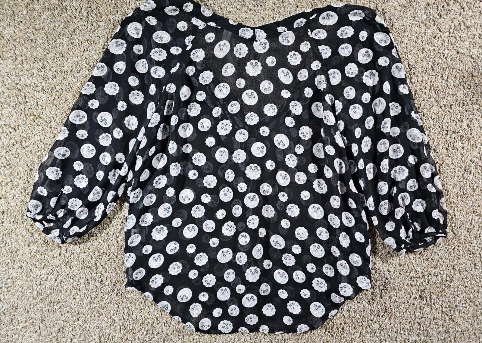 Other Lauren Conrad Floral Black Sheer Top Size M / US 6-8 / IT 42-44 - 6 Thumbnail