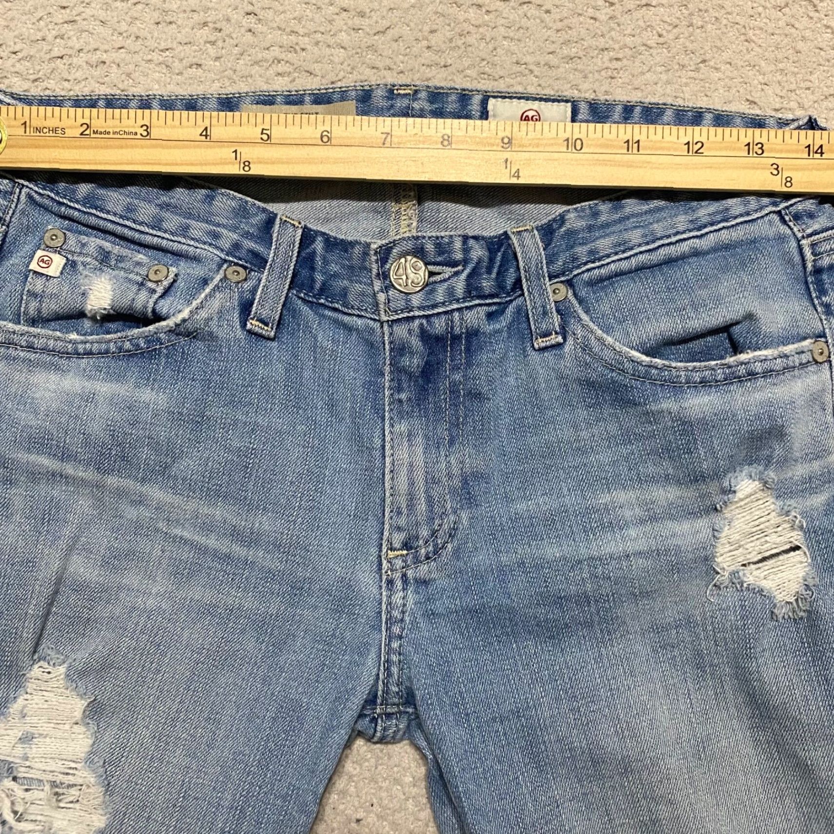 Denime AG Adriano Goldschmied Jeans Womens 27 Blue Denim Cigarette Skinny Distressed Jeans Size 27" / US 4 / IT 40 - 5 Thumbnail