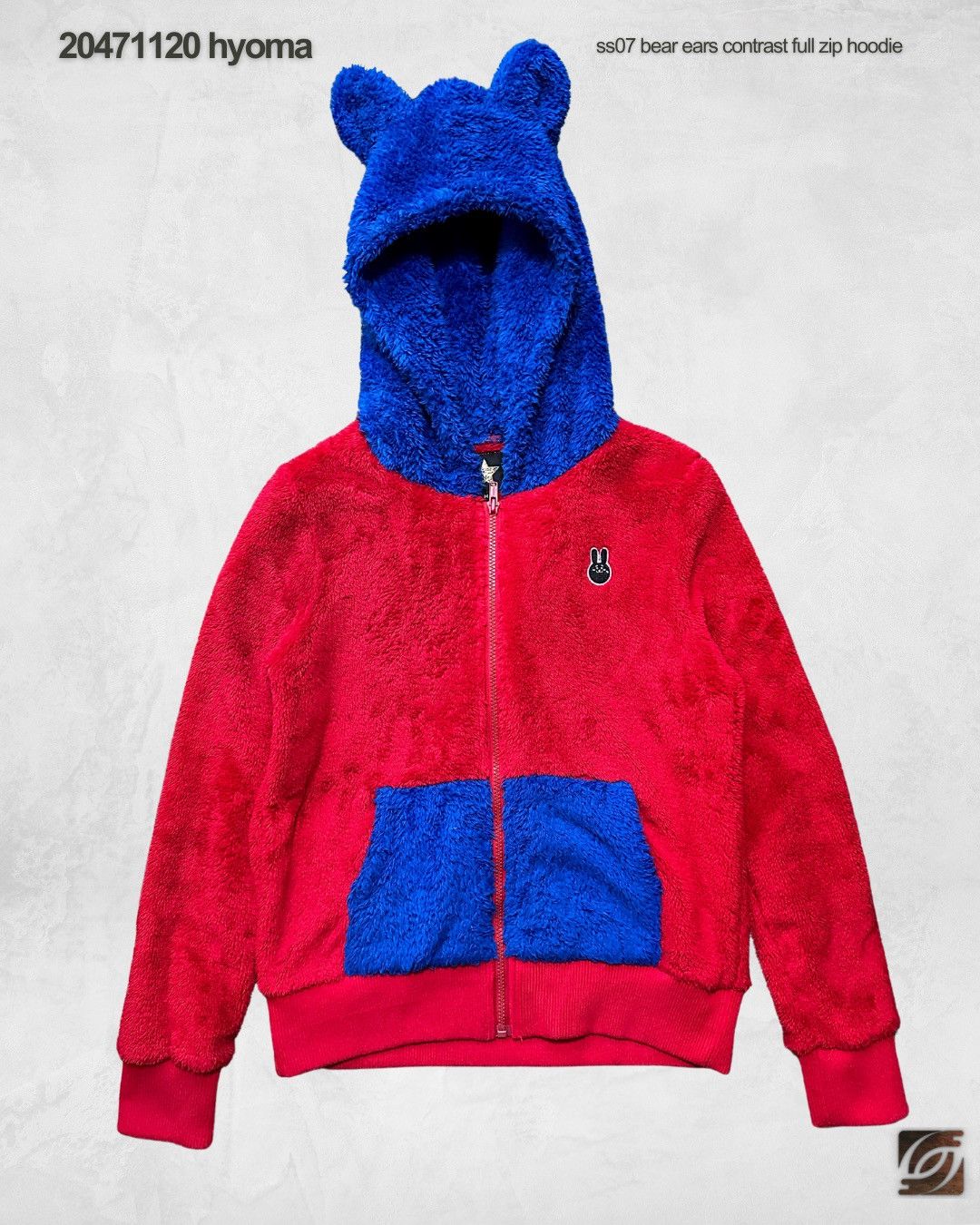 20471120 Hyoma SS07 Bear Ears Contrasting Fuzzy Zip Hoodie