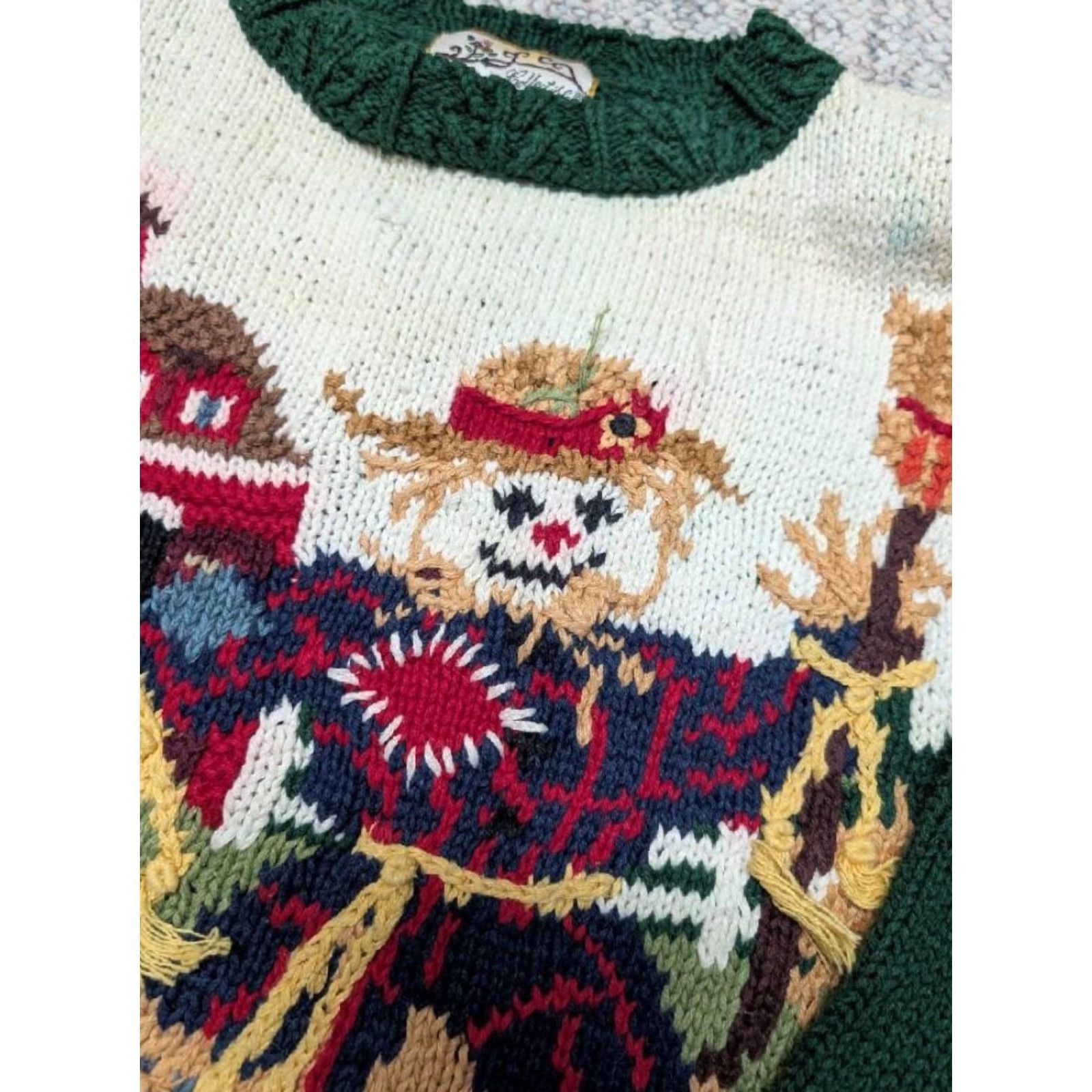 Vintage VINTAGE 1990s AUTUMN PUMPKINS scarecrow cotton knit S sweater WOMEN Crew Neck Pullover Size S / US 4 / IT 40 - 2 Thumbnail