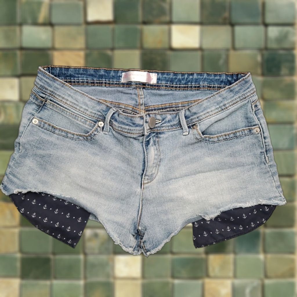 Vintage No Boundaries Denim Shorts Womens 15 NOBO Cutoff Micro Mini Shortie 90s Stretch Blue Jeans Pocket Zipper Belt Loops Front Flat 5-Pocket Womens Size 36" / US 14 / IT 50 - 1 Thumbnail