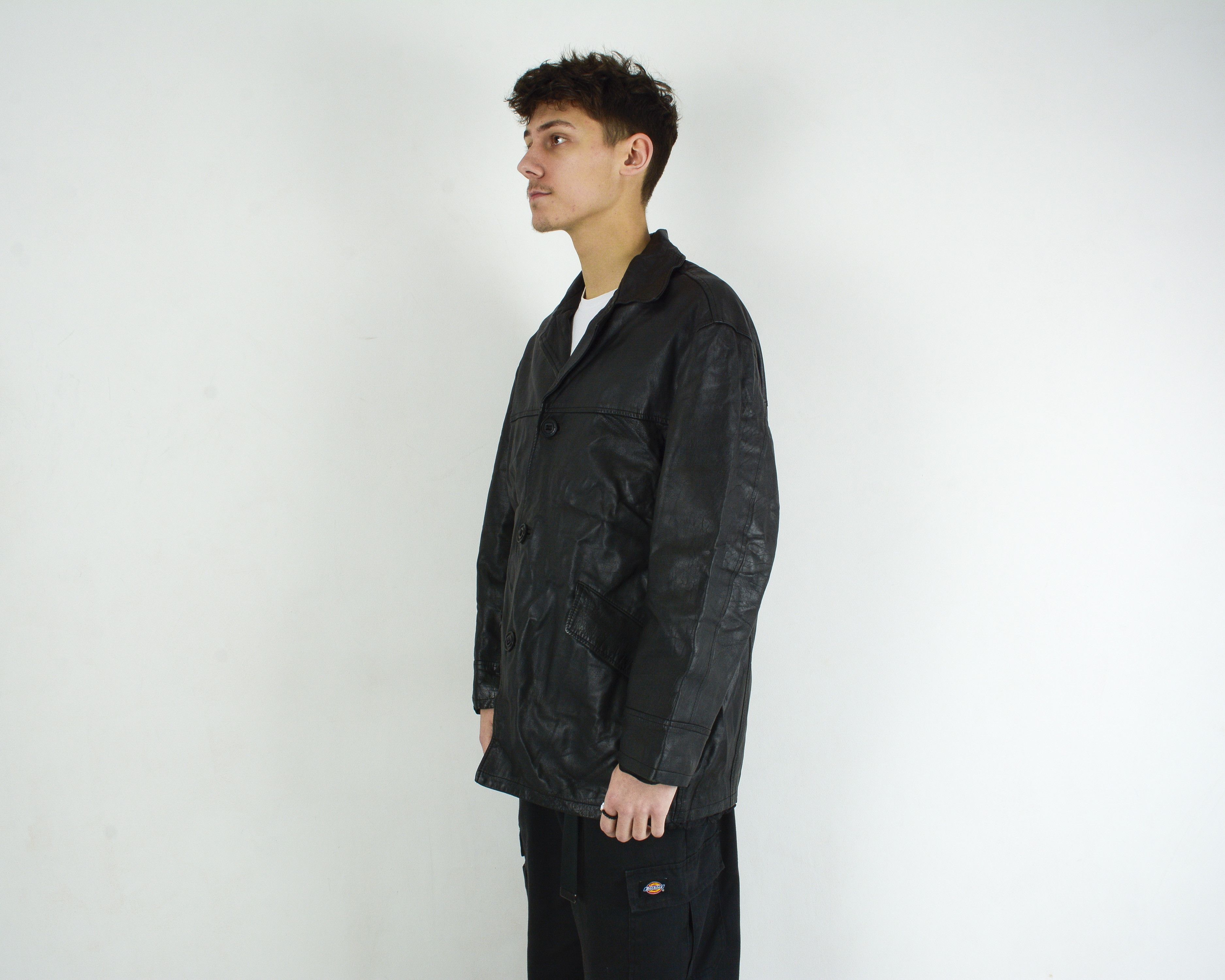 Leather × Vintage Leather Mens XL Jacket Over Coat Motorcycle Gothic Matrix Size US XL / EU 56 / 4 - 3 Thumbnail