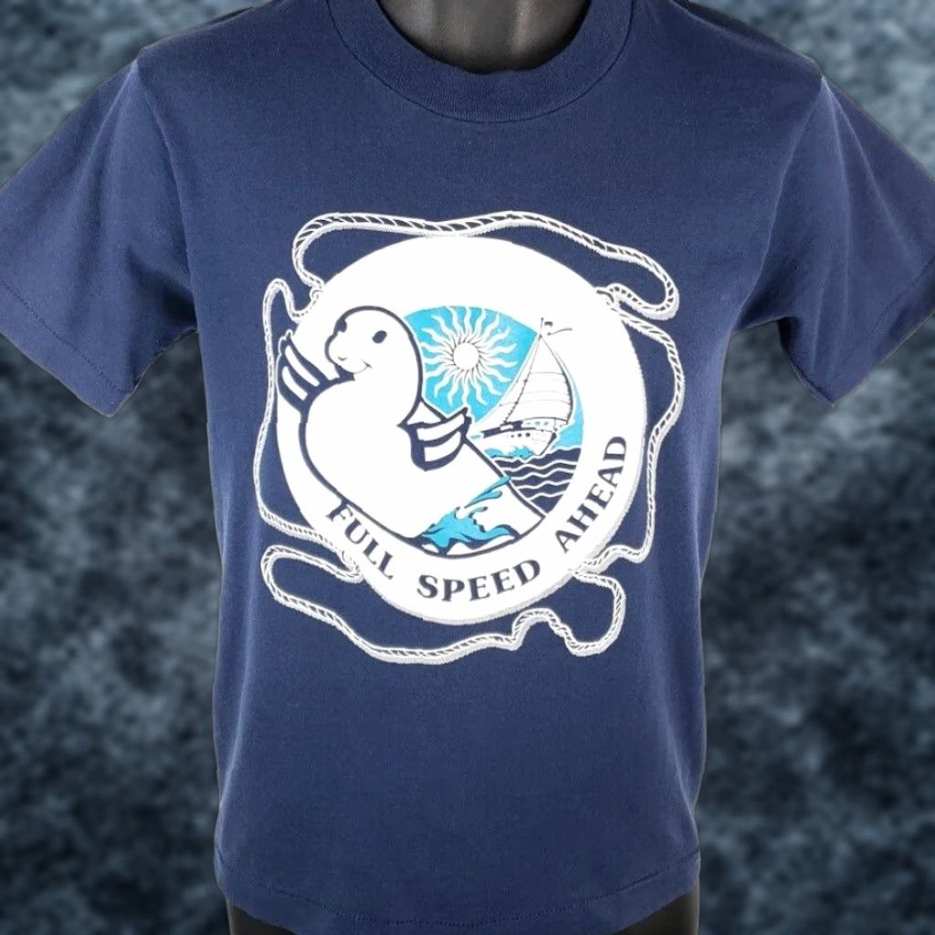 Vintage VINTAGE Screen Stars Sailing T Shirt Mens Small Blue 80s Made In USA Boat Nautical Sailboat 50/50 Crew Neck Short Sleeve Men Clothing Size US S / EU 44-46 / 1 - 1 Thumbnail
