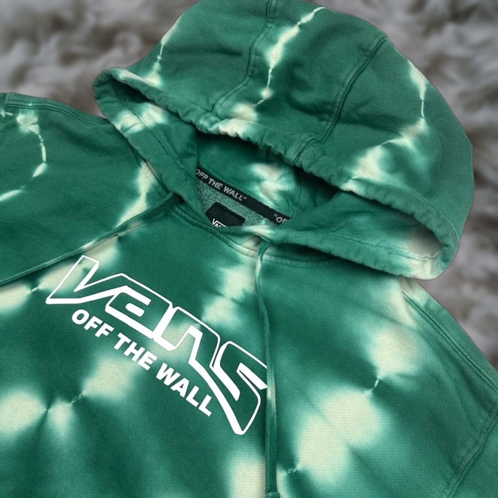 VANS Hoodie Small Green Tie Dye Cotton Pullover Men