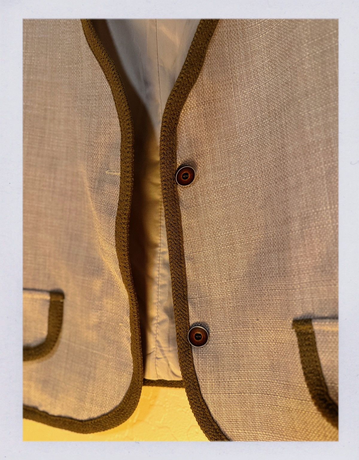 Other Vintage-Inspired Beige Vest with Olive Trim – Cottagecore Size L / US 10 / IT 46 - 2 Thumbnail