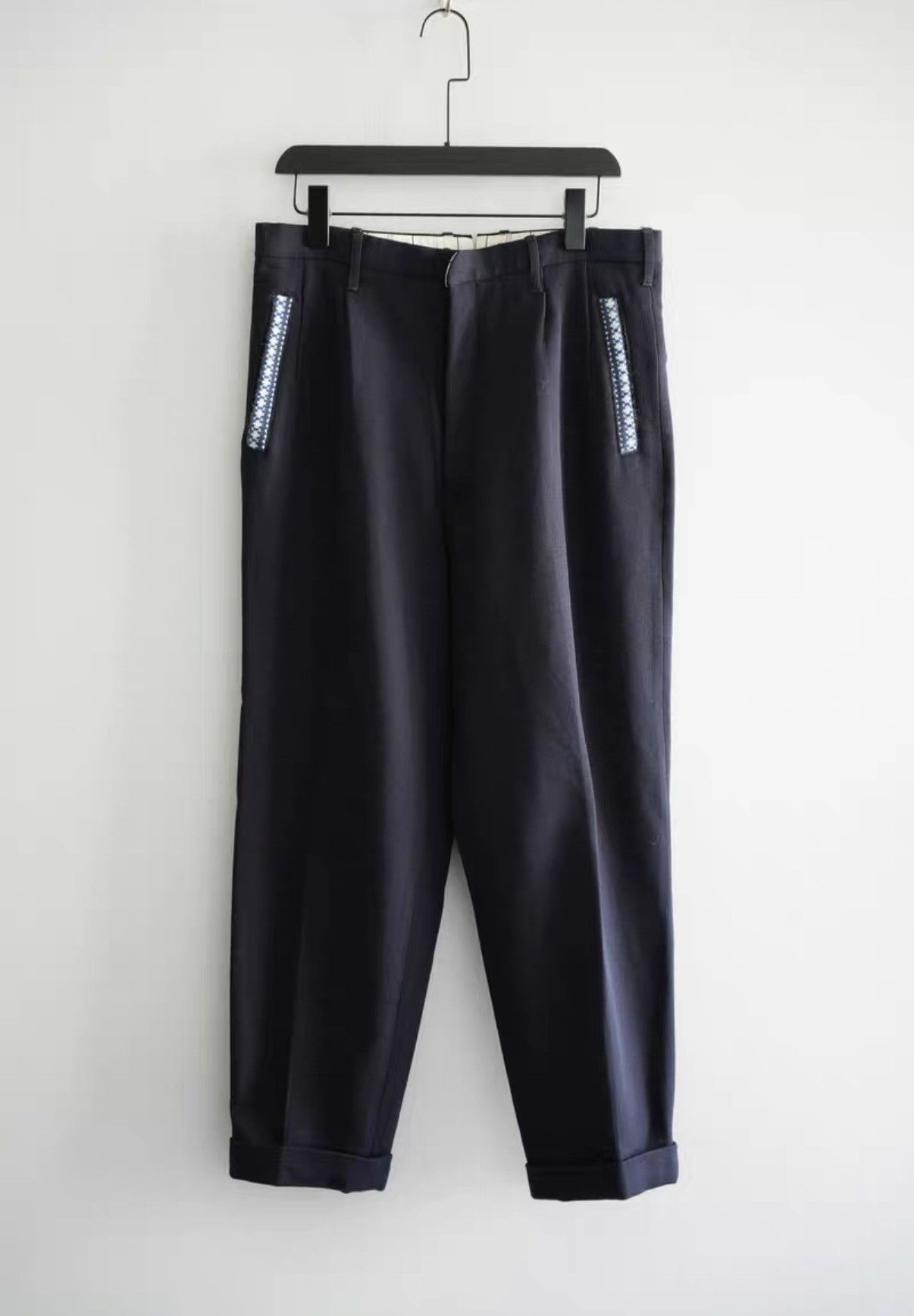 Yohji Yamamoto Yohji Yamamoto 95AW Blue & White Woven Trousers K4 Size US 34 / EU 50 - 1 Thumbnail