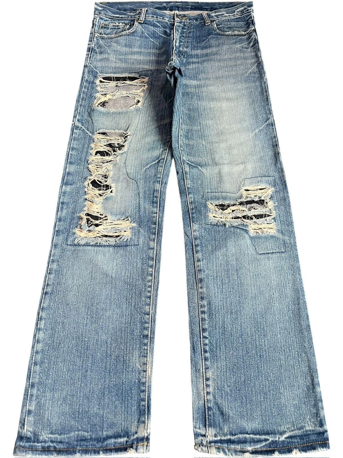 Issey Miyake Vintage Japanese Brand Mud Wash Patch Distress Loose Jeans Size 34" / US 12 / IT 48 - 1 Thumbnail