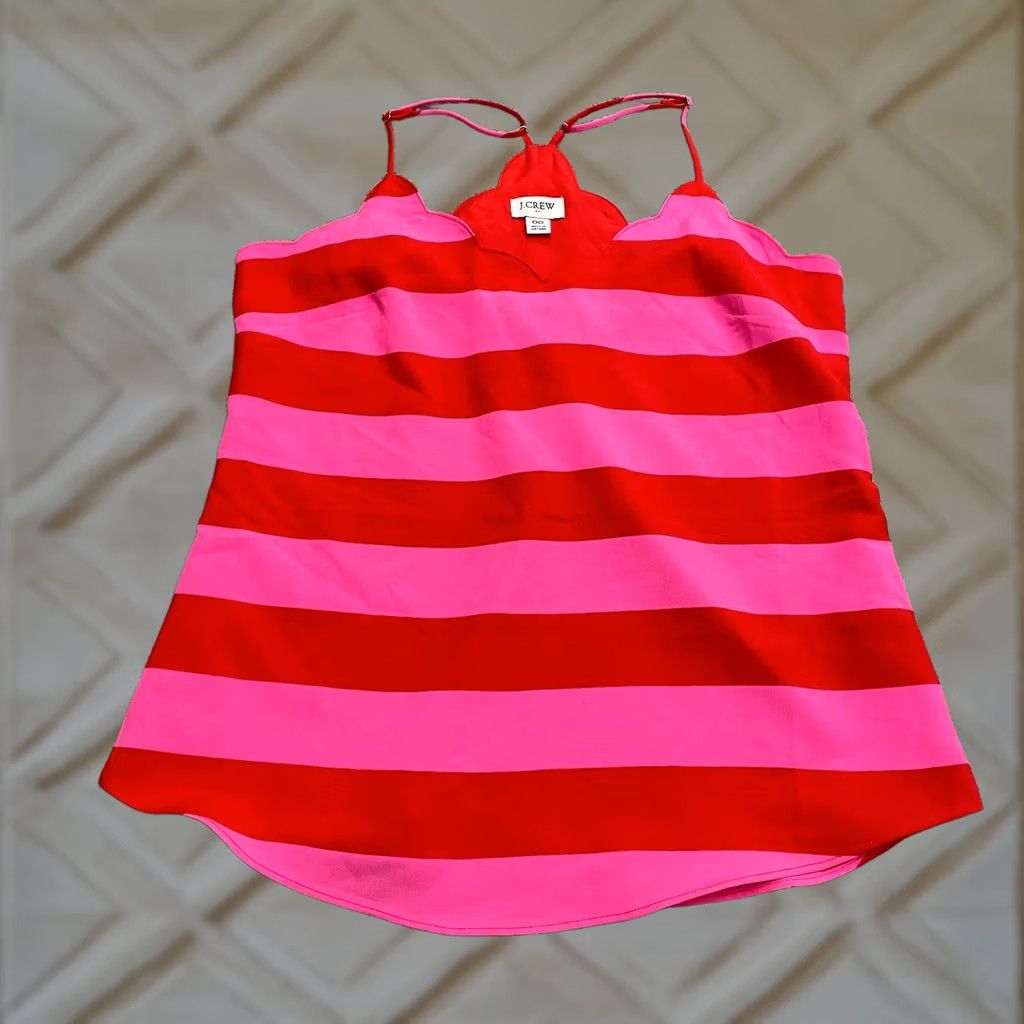 J.Crew J.Crew Tank Top Womens 00 Red Pink Striped Scalloped Racerback Camisole Casual Size XXS / US 00 / IT 34 - 1 Thumbnail