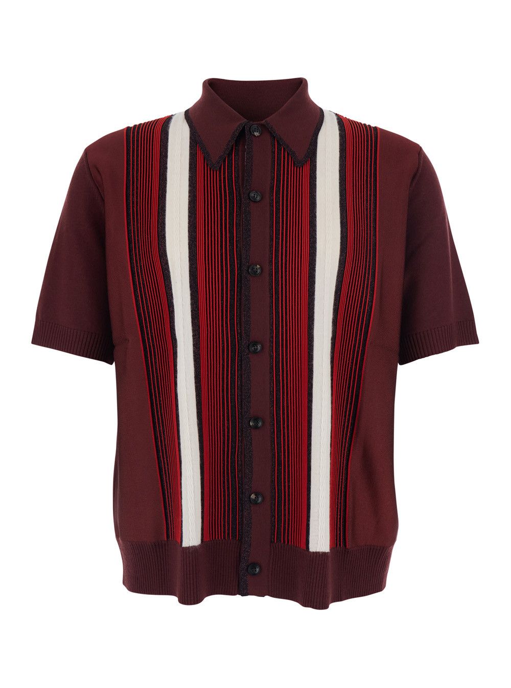 Red Polo Shirt with Classic Collar and Front Striped Embellishment