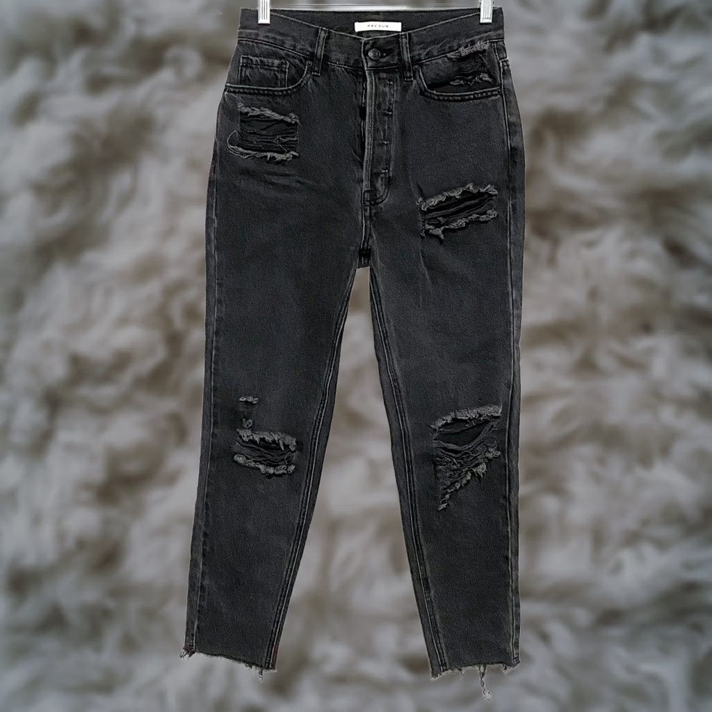 Pacsun VINTAGE PacSun Ultra High Rise Slim Black Jeans Womens 25 Distressed Ripped Button Fly Size 42" / US 20 - 1 Thumbnail