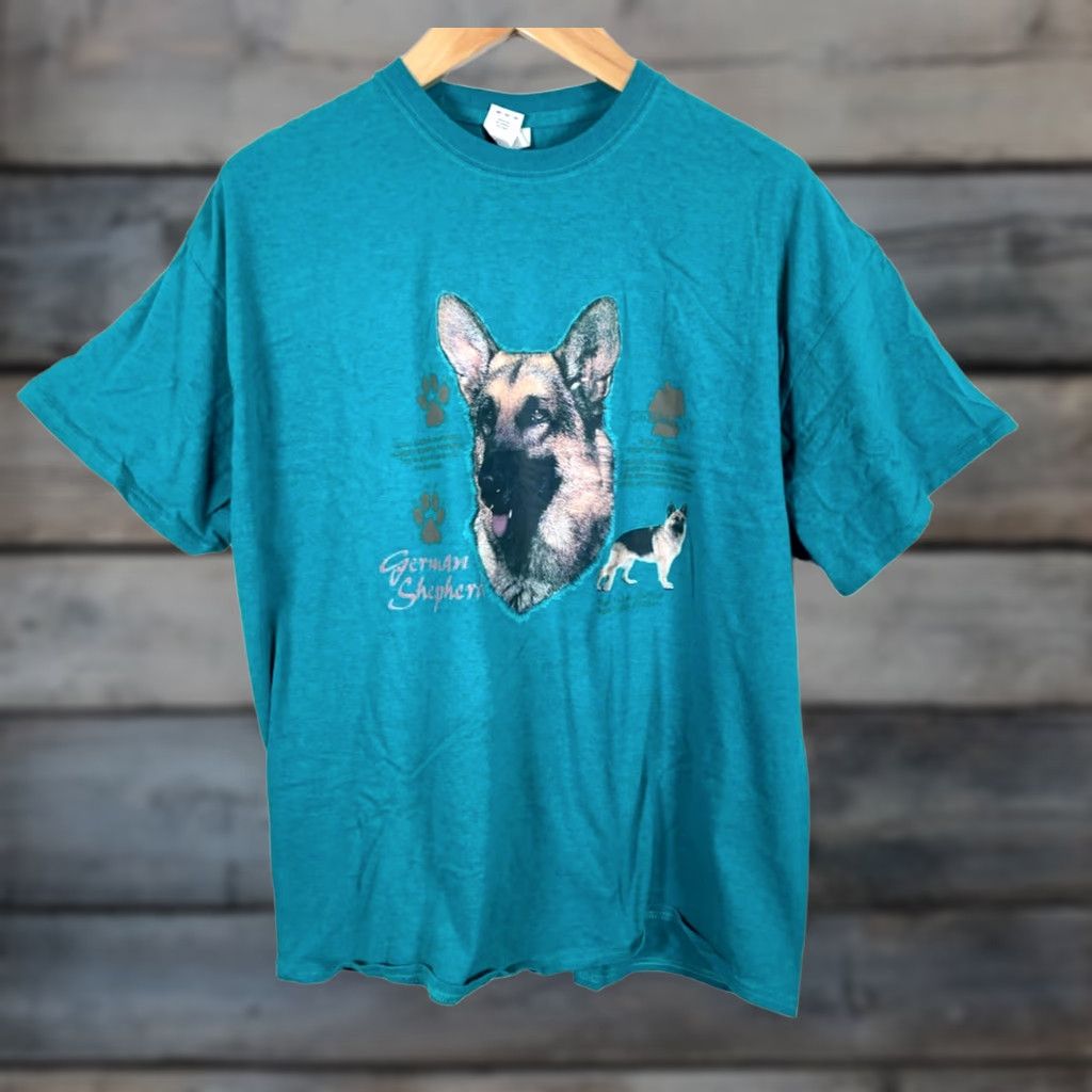 Gildan VINTAGE German Shepherd T-Shirt Men 2XL Green Collage Print Dog Gildan 90s Retro Shirt Size US XXL / EU 58 / 5 - 1 Thumbnail