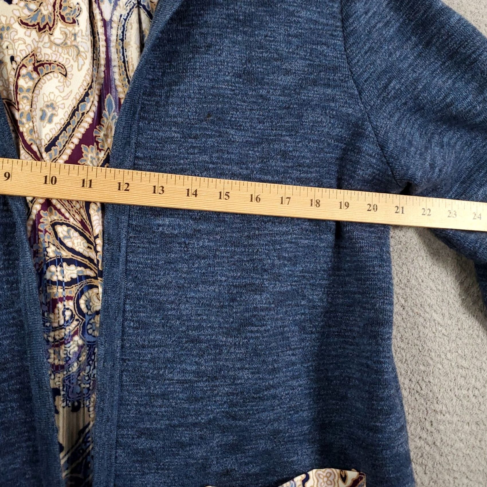 Vintage Chico's Cardigan Womens L Blue Open Front Longline Duster Trim V-Neck Pocket Knit Warm Casual Winter Fall Spring Size L / US 10 / IT 46 - 3 Thumbnail