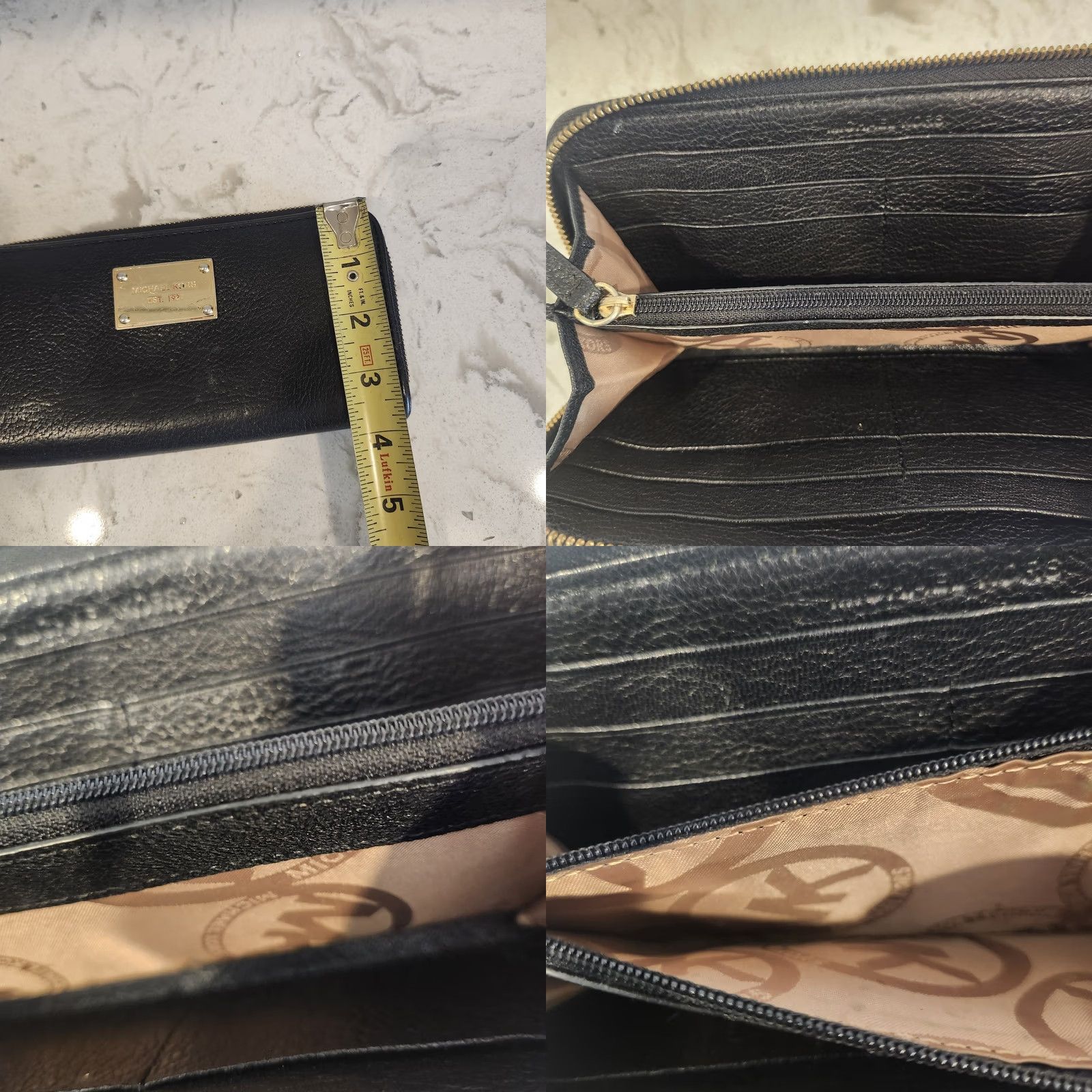 Michael Kors Michael Kors Wallet Black Leather Zip-Around Gold Plate Logo Womens S Small Used Condition Size ONE SIZE - 8 Thumbnail