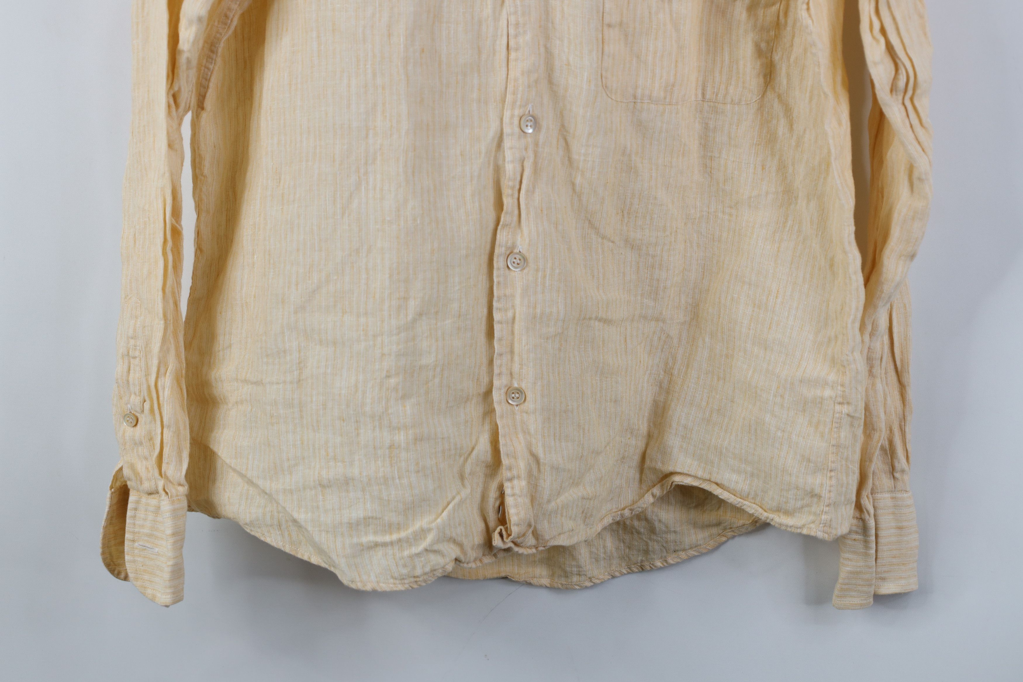 Ermenegildo Zegna Ermenegildo Zegna Linen Striped Collared Button Shirt Orange Size US M / EU 48-50 / 2 - 3 Thumbnail