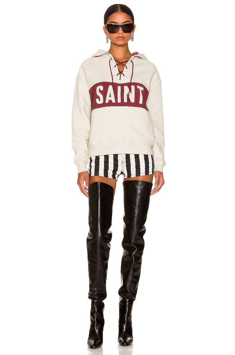 Saint Laurent Paris o1bcso1str1124 Laced Hoodie in Dirty Creme /Bordeaux Size XS / US 0-2 / IT 36-38 - 3 Thumbnail