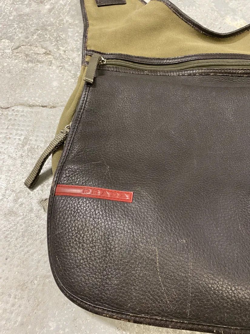 Prada × Vintage 2000s Prada Olive Military Hybrid Leather Shoulder Bag Size ONE SIZE - 6 Thumbnail