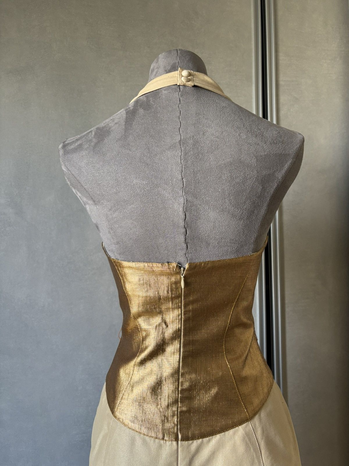 Thierry Mugler Vintage Thierry Mugler Couture Gold and Beige Halter Dress Size S / US 4 / IT 40 - 6 Thumbnail
